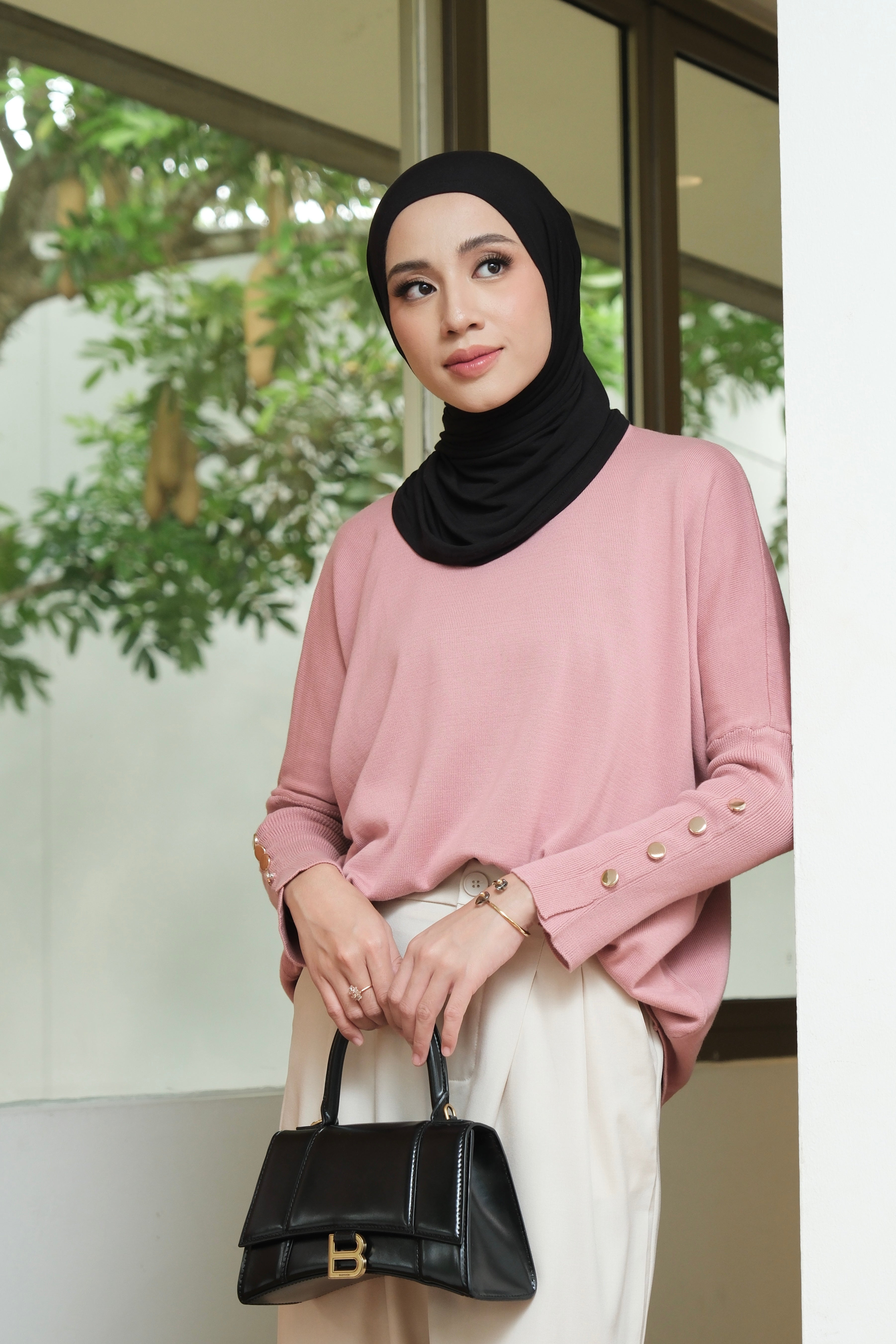 Evora Sweater - Dusty Pink Sweater Wanita Lengan Berkancing