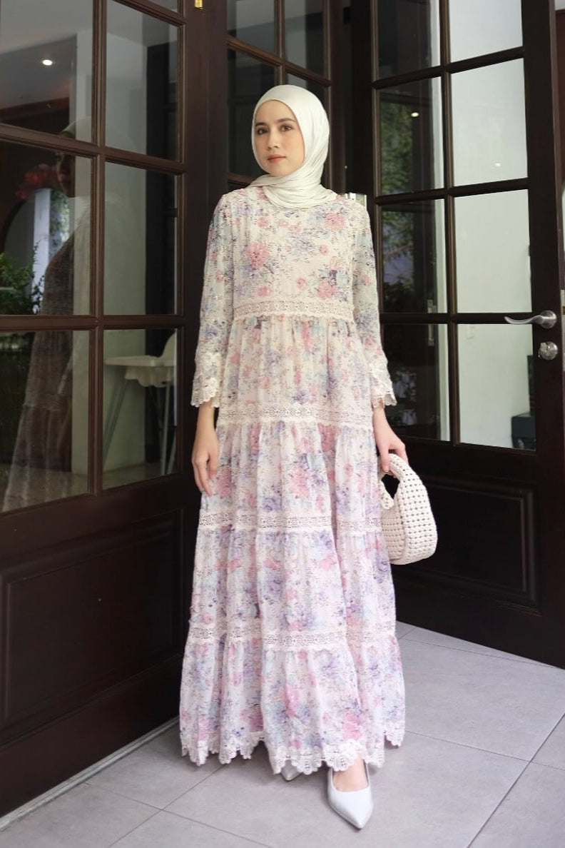 Jangmi Dress - Dress Motif Bunga Bahan Ceruti full Furing