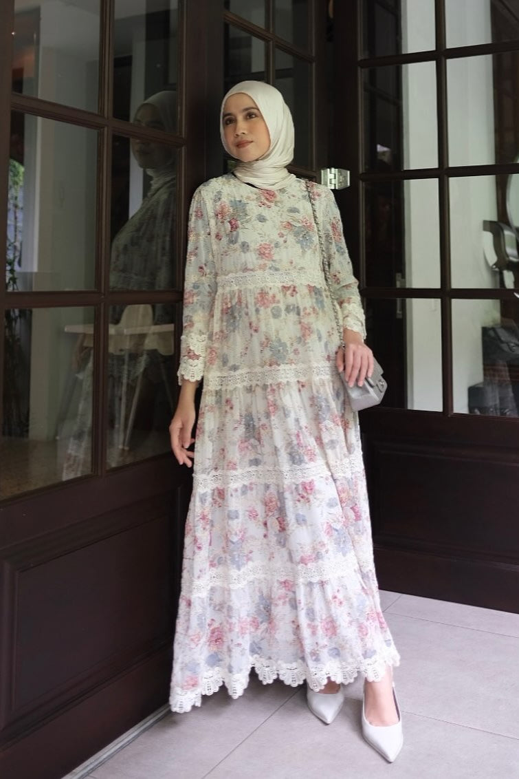 Jangmi Dress - Dress Motif Bunga Bahan Ceruti full Furing