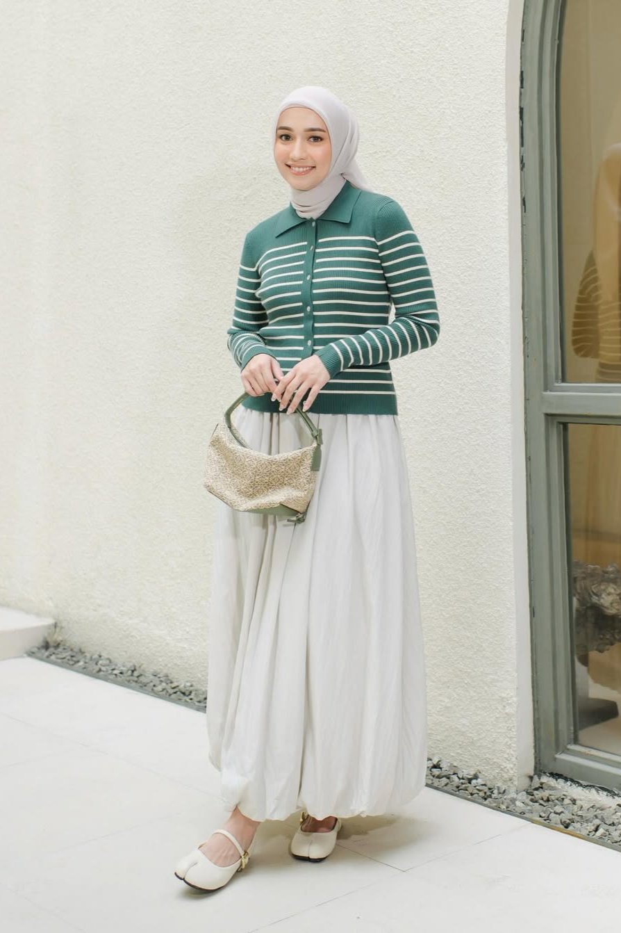 Loonly Sweater - Emerald - Sweater Knit Wanita Motif Garis - KW2930250