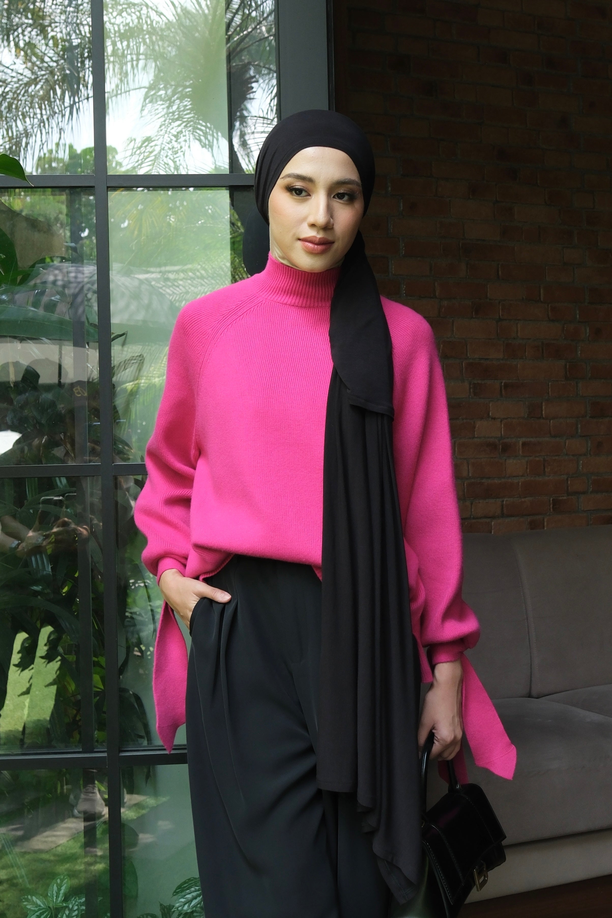 Zara Sweater - Fuchasia - Sweater Turtleneck Wanita Bahan Knit