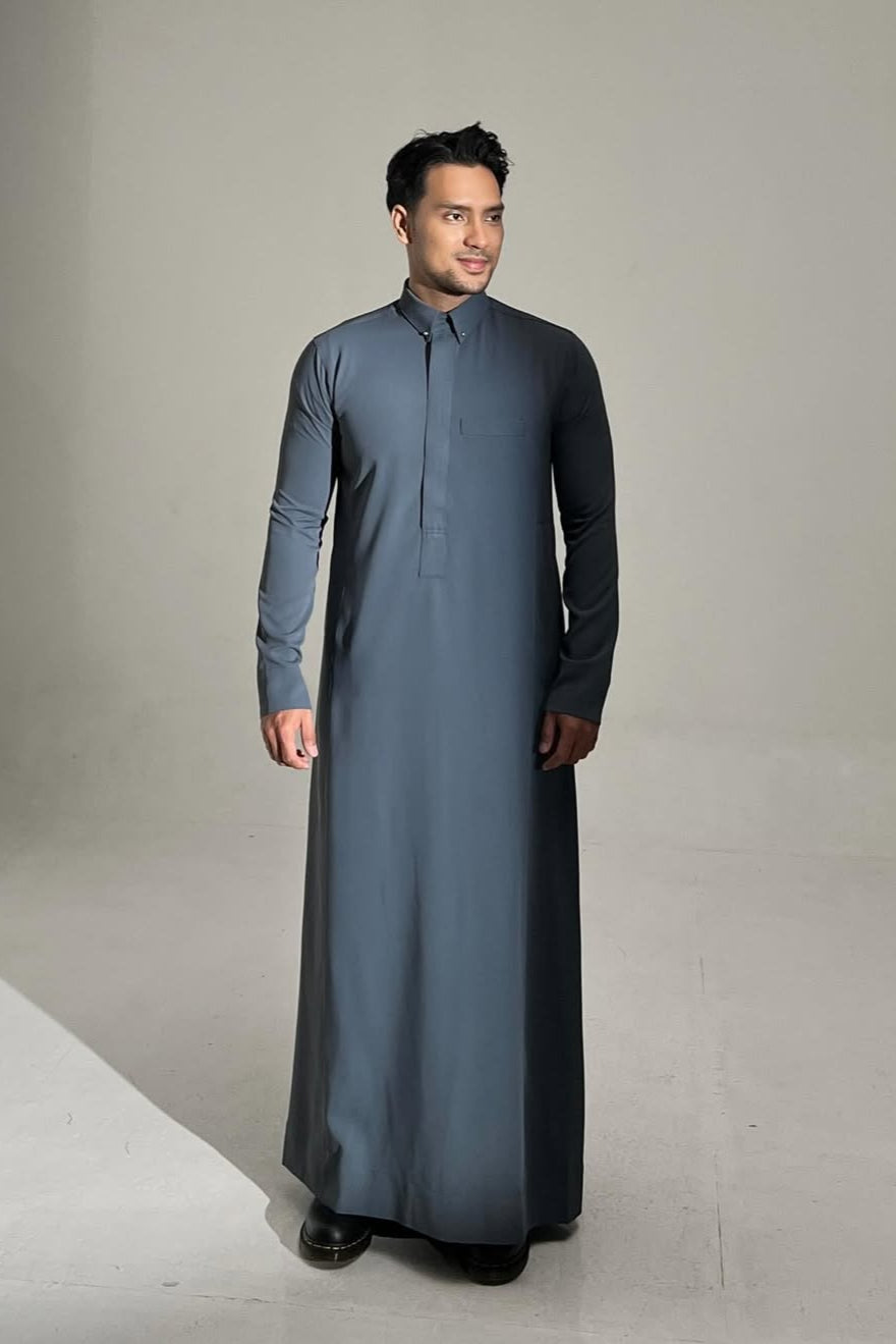 Thalib Thobe - Glass Grey - Gamis Pria Kerah Lengan Panjang