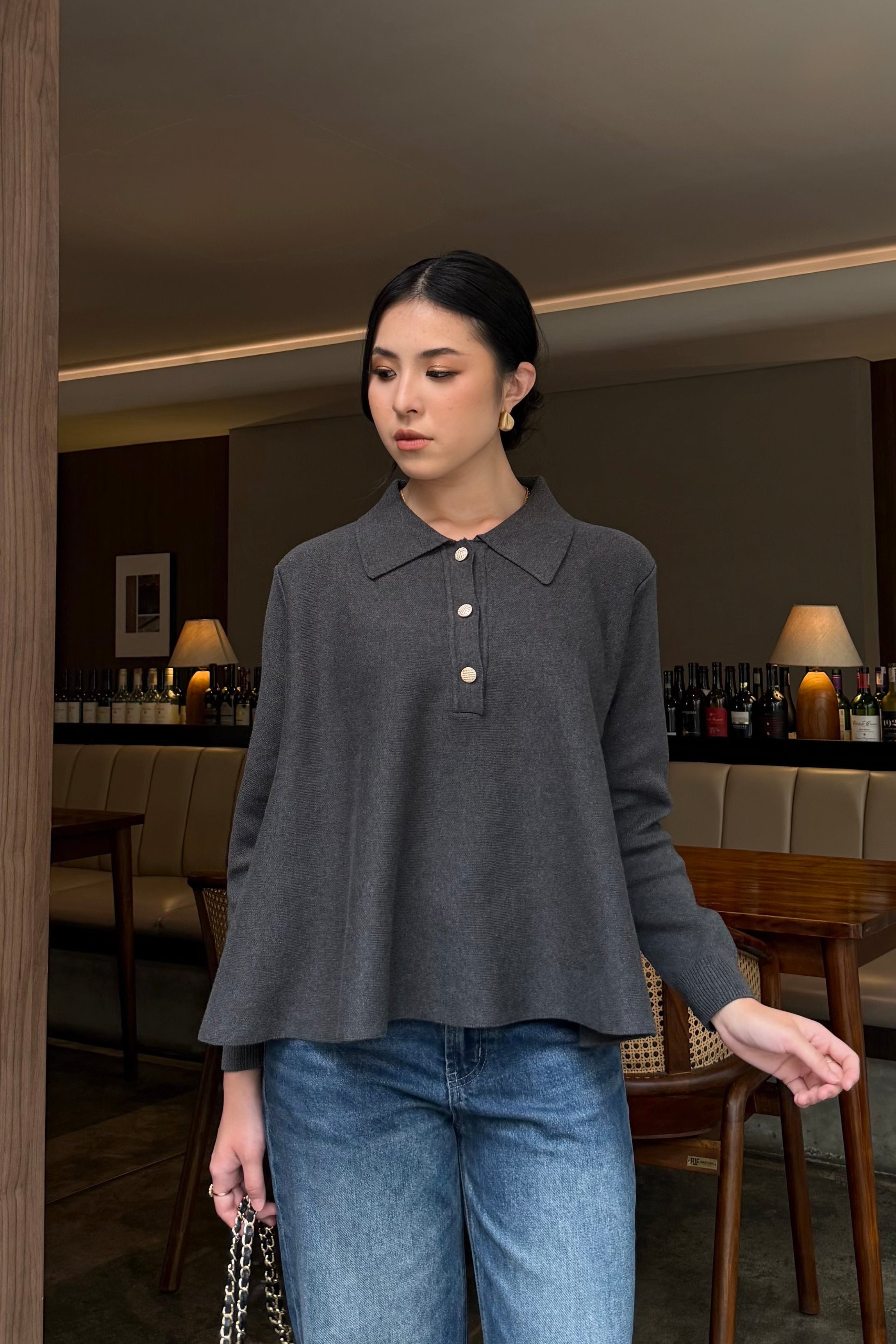 Polo Crop Sweater - Knit Pullover Wanita Preppy Style & Old Money Aesthetic