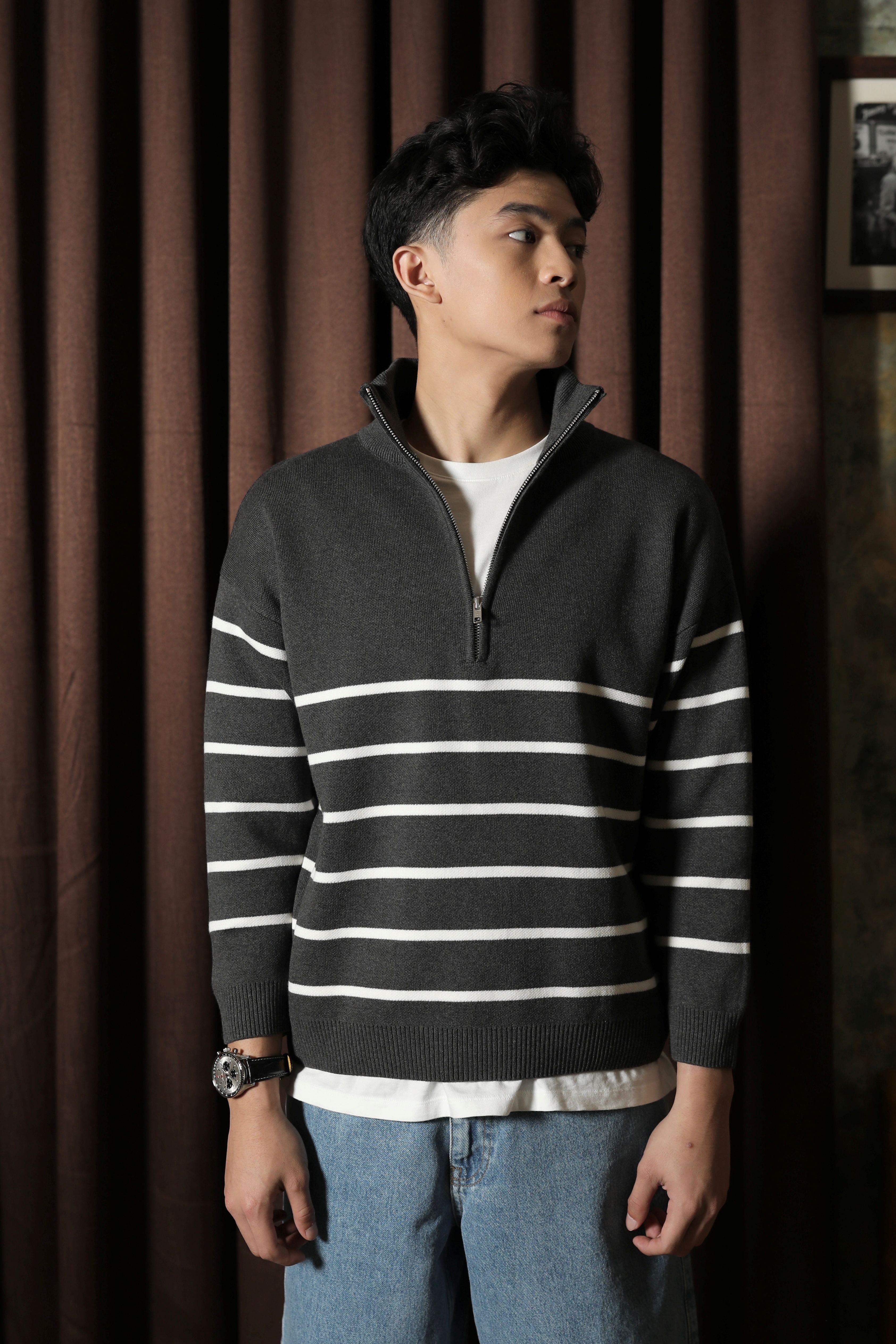 GONEGANI Man - Zipper Stripe Sweater