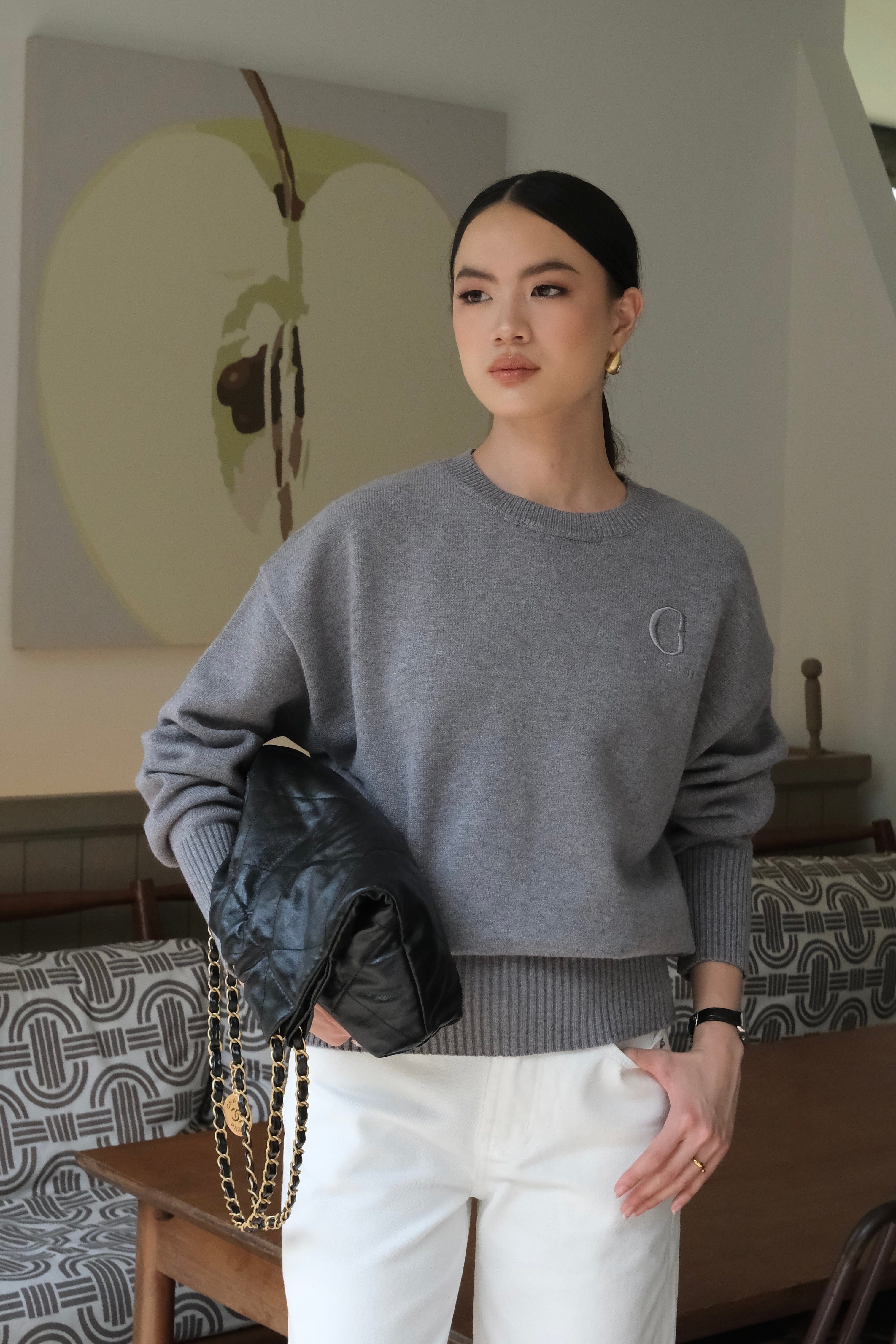 GG Essential Sweater - Sweater Rajut Polos Wanita Gaya Minimalis Kasual Premium