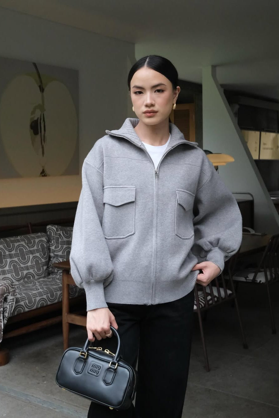 Milano Knit Blouson - Jaket Knit Wanita Premium Tebal Gaya Smart Casual