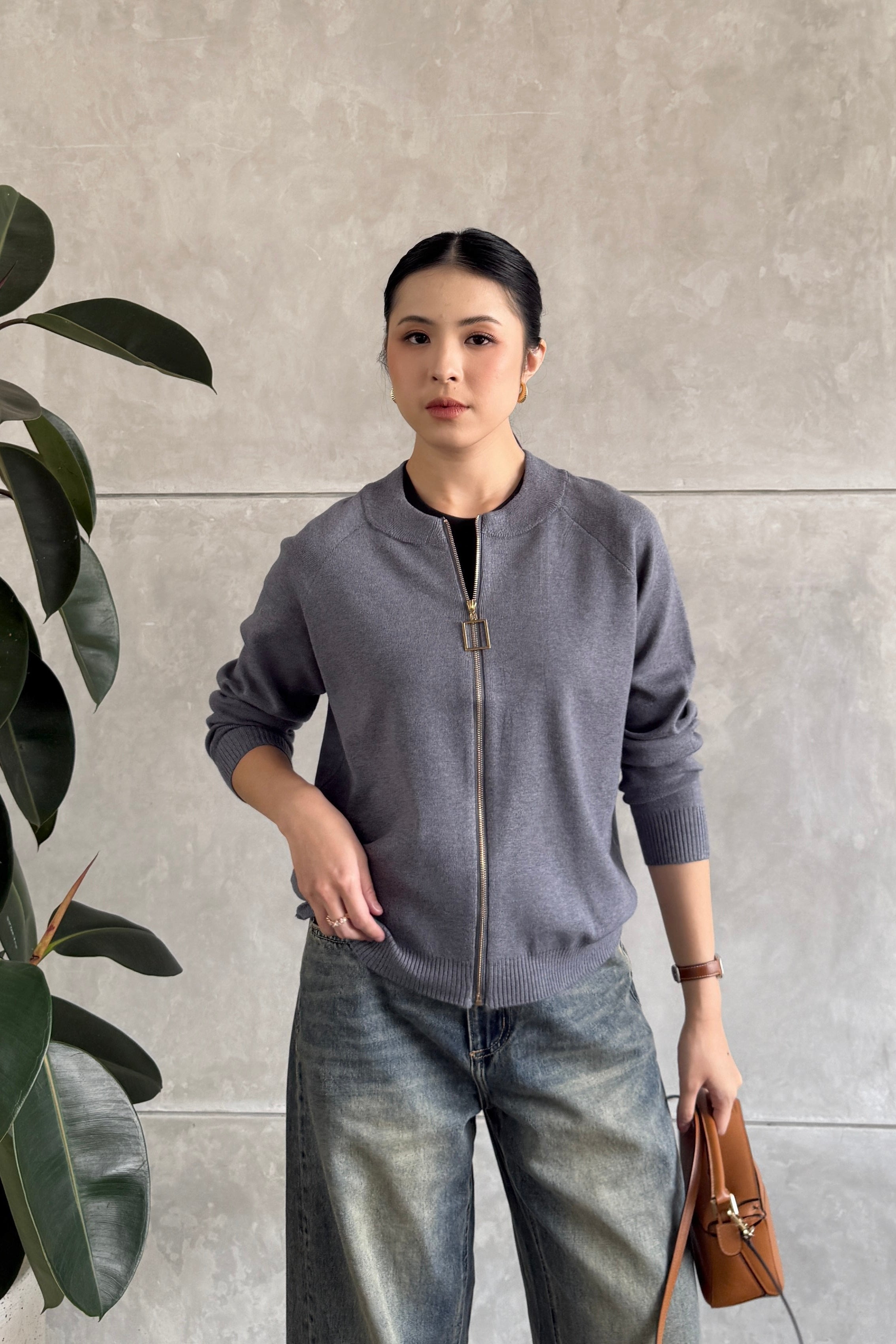 Bomber Cardy Knit - Cardigan Zipper Wanita Bahan Soft Knit Premium