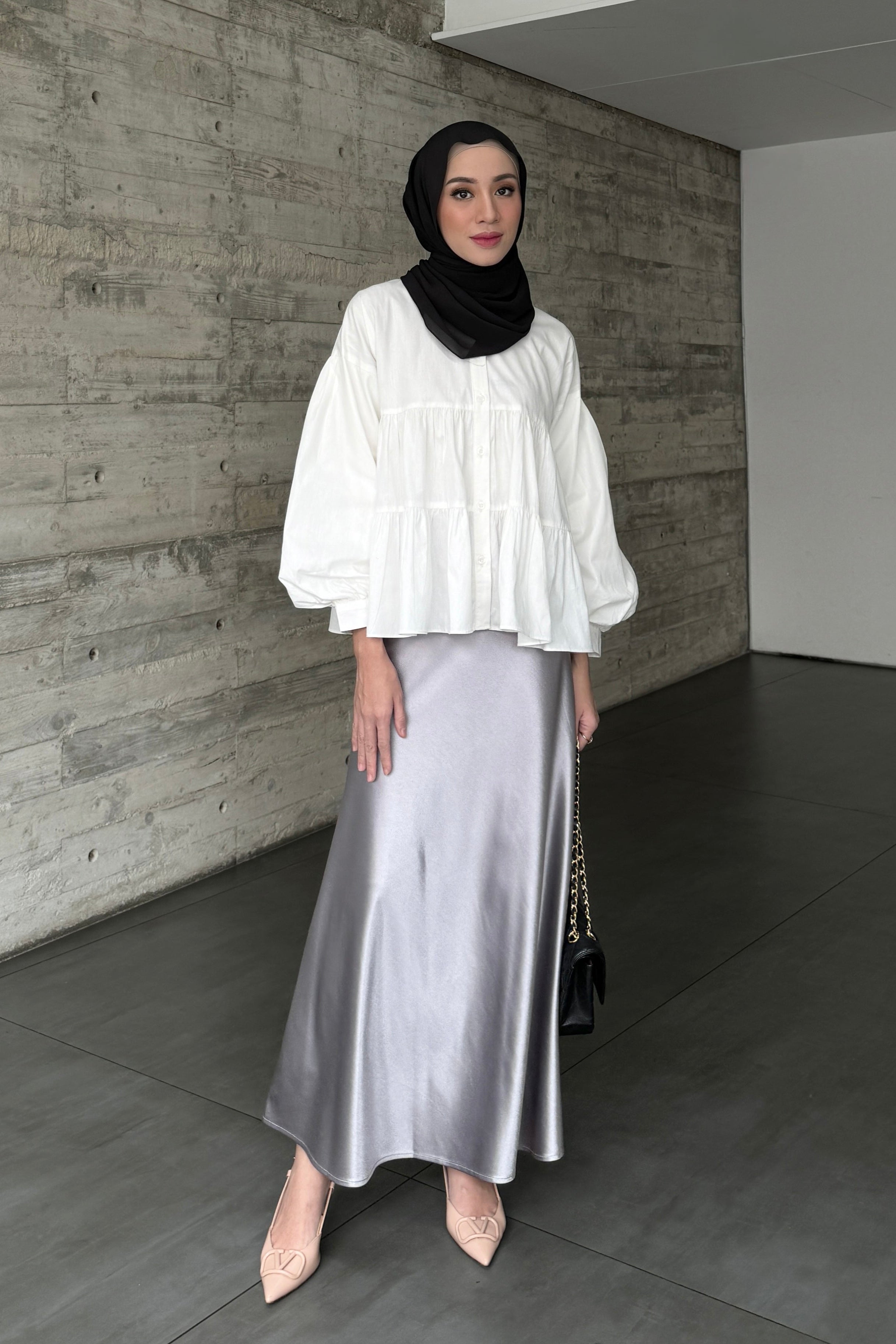 Vaia Skirt - Grey - Rok Wanita Panjang Shimmer