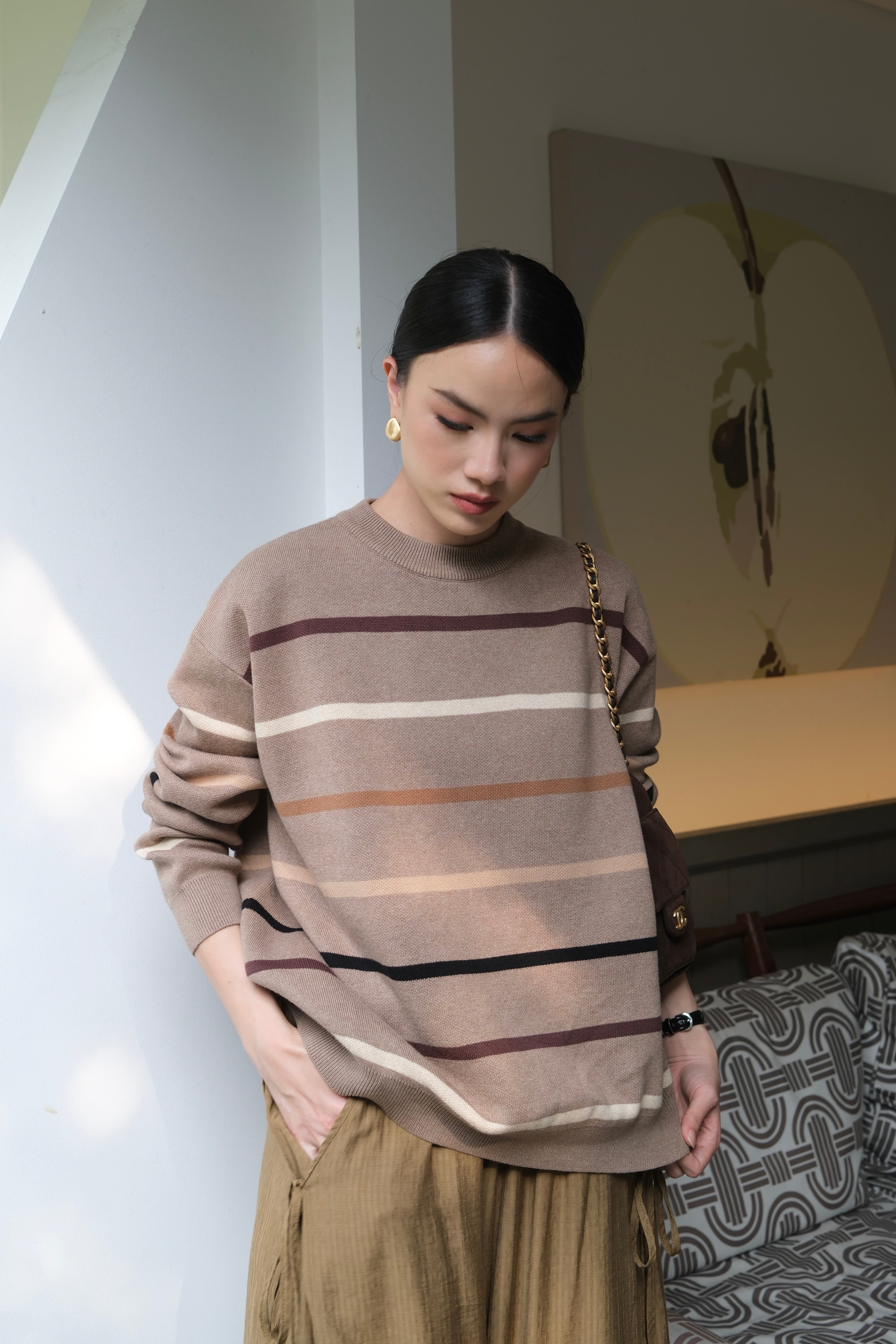 Stripe Sweater - Sweater Wanita Stylish Motif Stripe