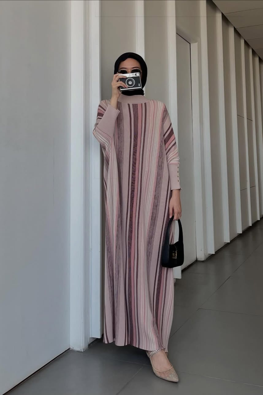 Batwing Stripe Dress - Dress Batwing Bahan Cotton Knit