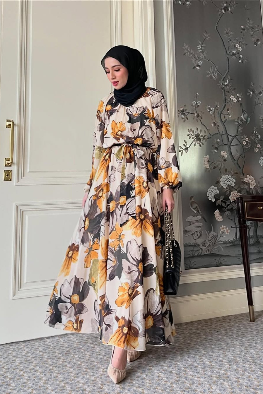 Scarlet Bloom Dress - Maxi Dress Flowly Motif Bunga