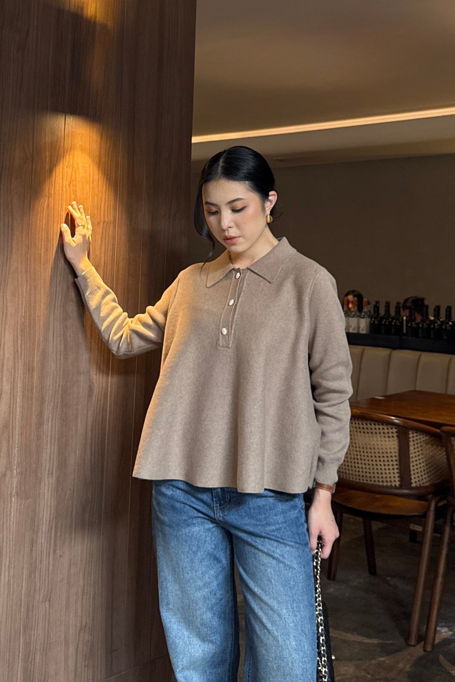 Polo Crop Sweater - Knit Pullover Wanita Preppy Style & Old Money Aesthetic