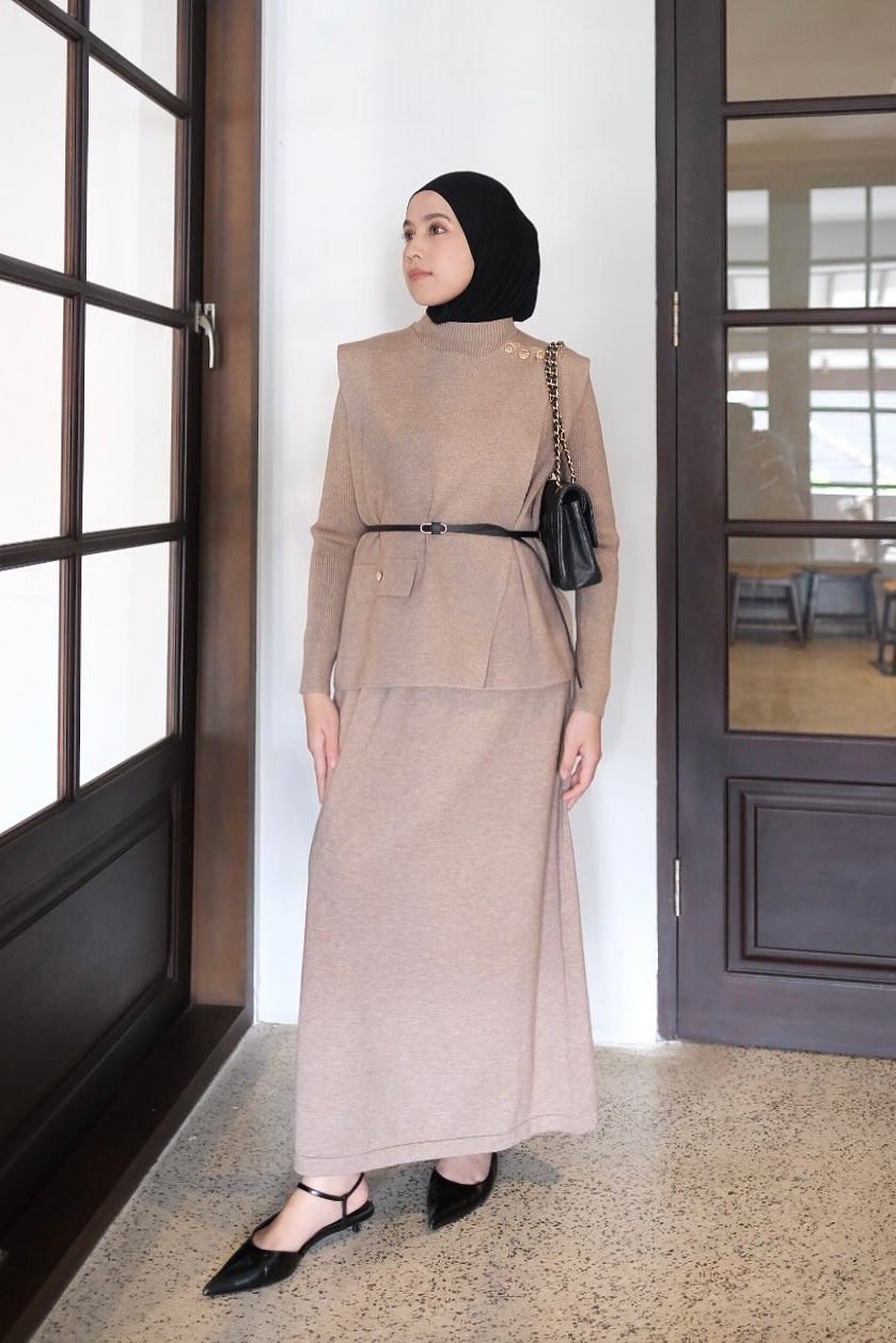 Jeana Set Vest - Mocca - Set Vest Rajut Premium Wanita Setelan