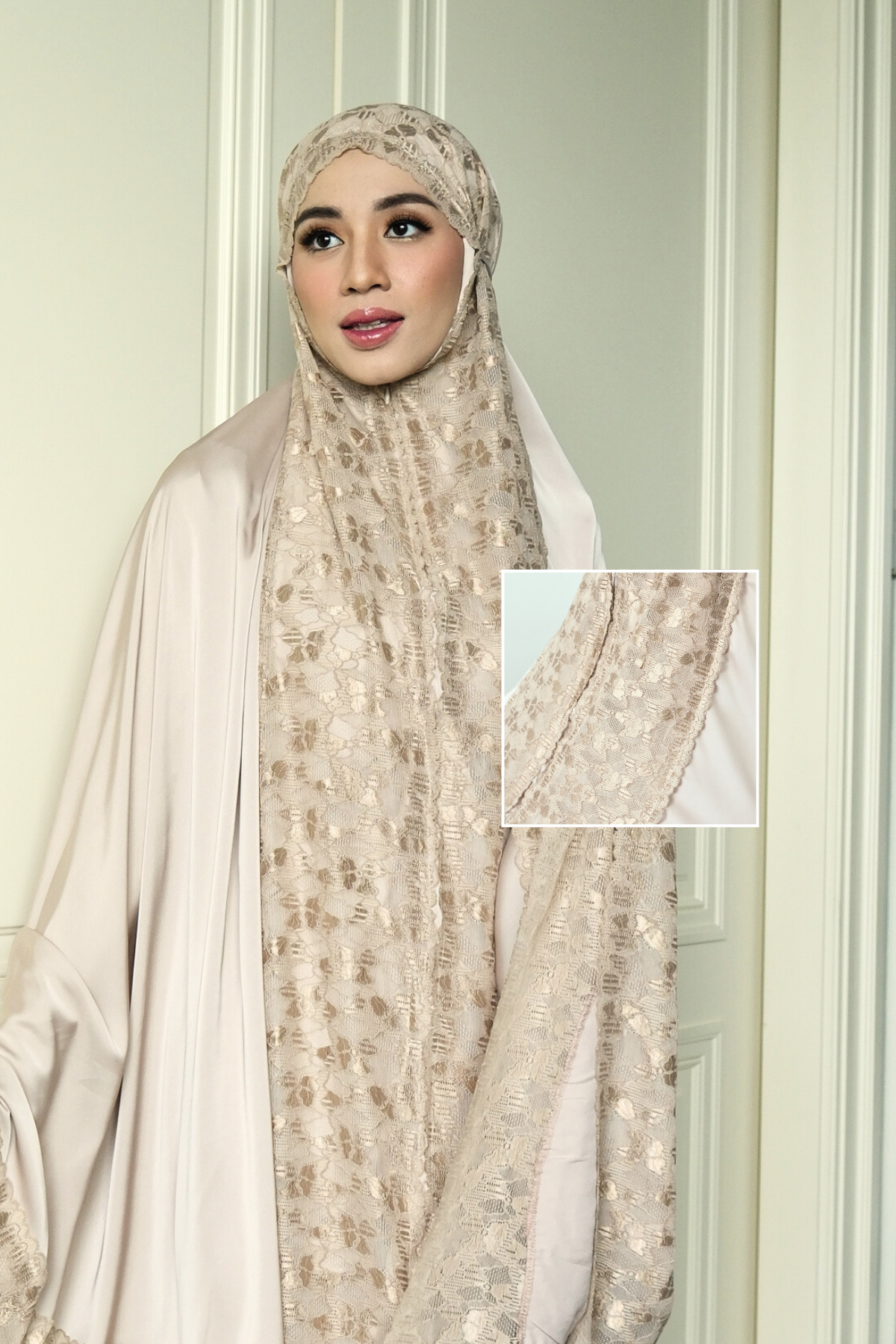 Zahra Mukena - Mocca - Mukena Renda Bahan Armany Silk