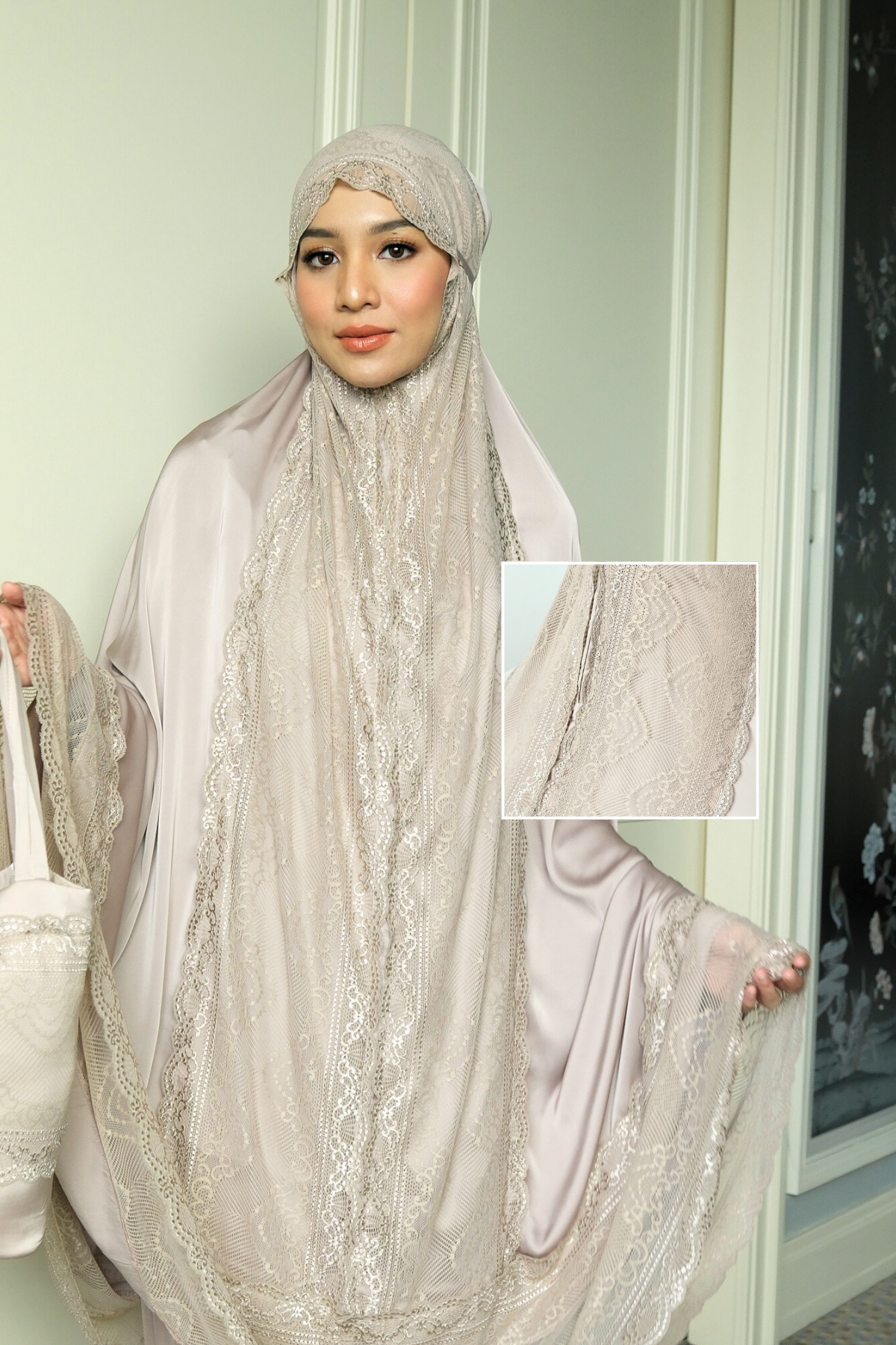 Zahra Mukena - Mocca - Mukena Renda Bahan Armany Silk