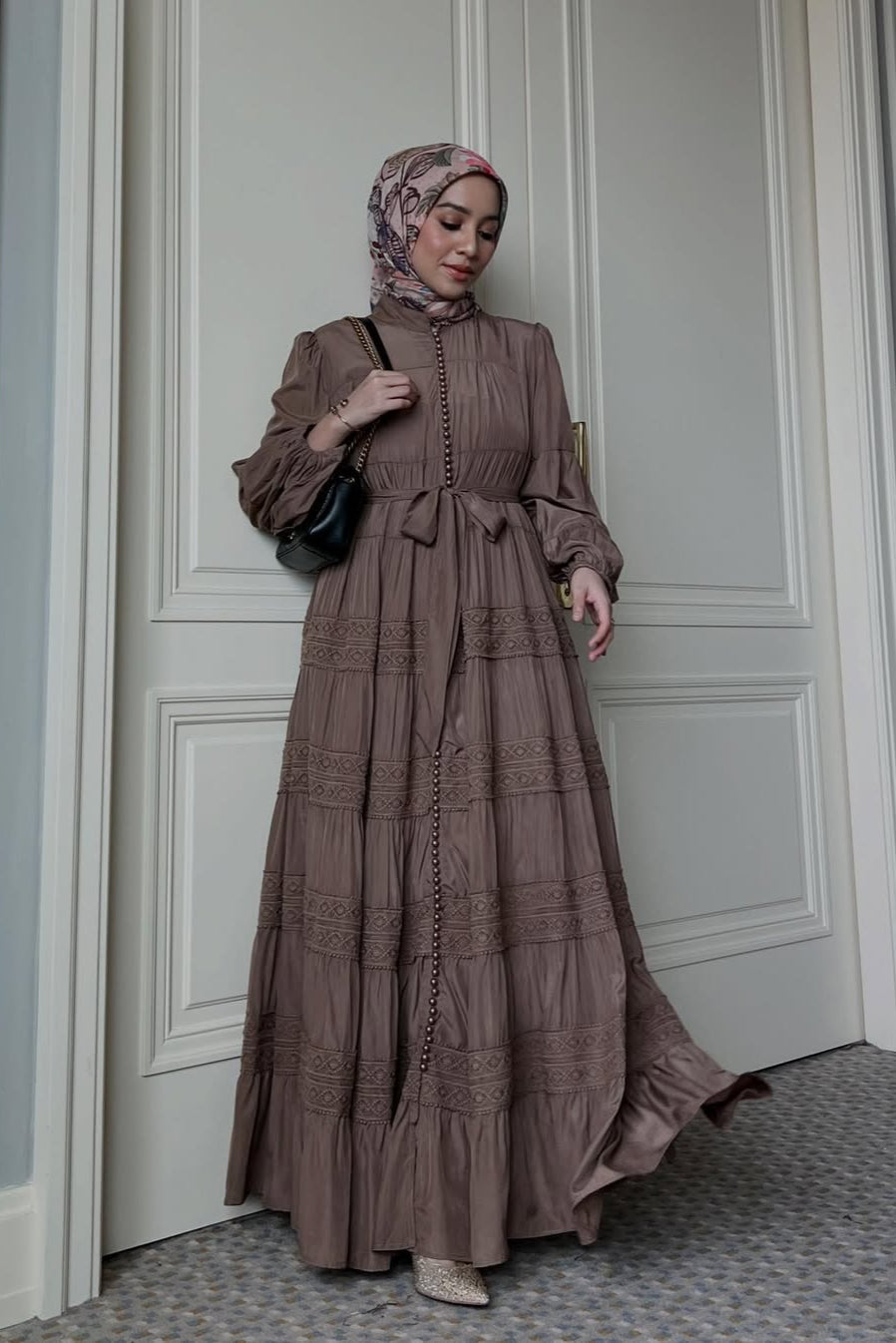 Naomi Dress - Mocca - Dress Seribu Kancing Cantik
