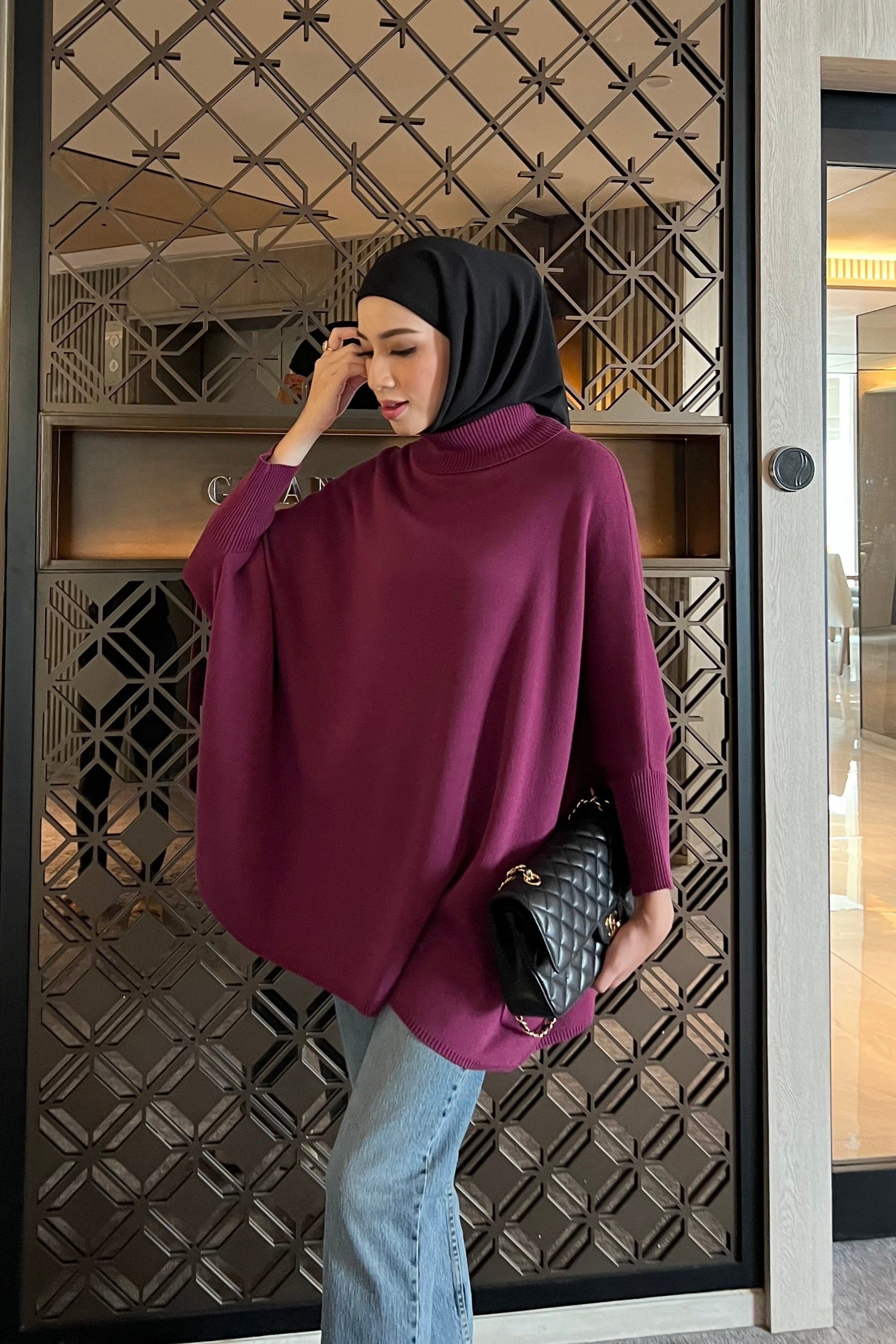 Kate Sweater - Magenta - Sweater Batwing Kerah Turtleneck Bahan Knit