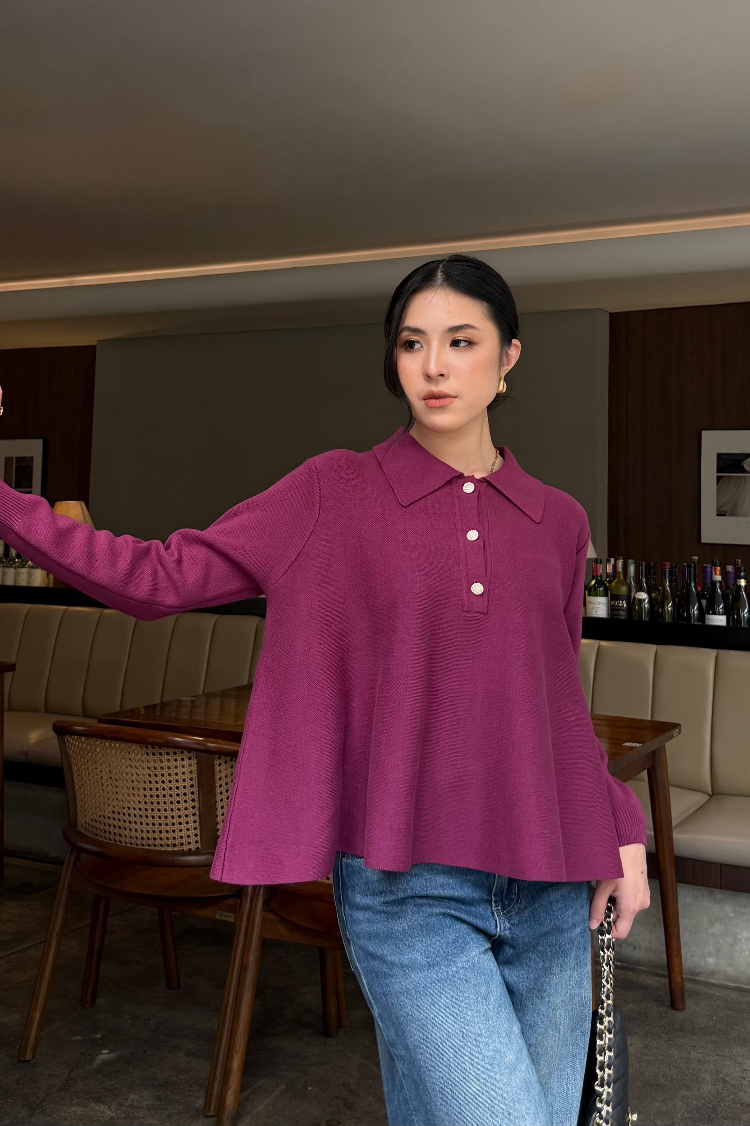 Polo Crop Sweater - Knit Pullover Wanita Preppy Style & Old Money Aesthetic