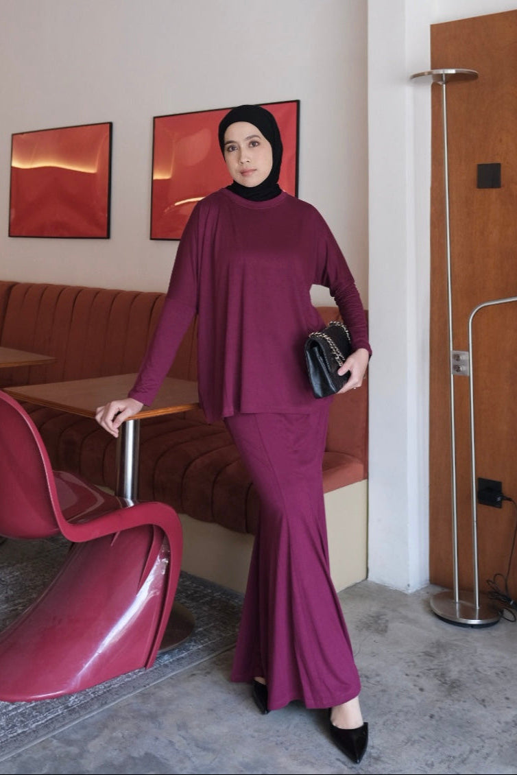 Batwing Set Mermaid Skirt - Set Atasan Rok Wanita Bahan Rayon Spandex