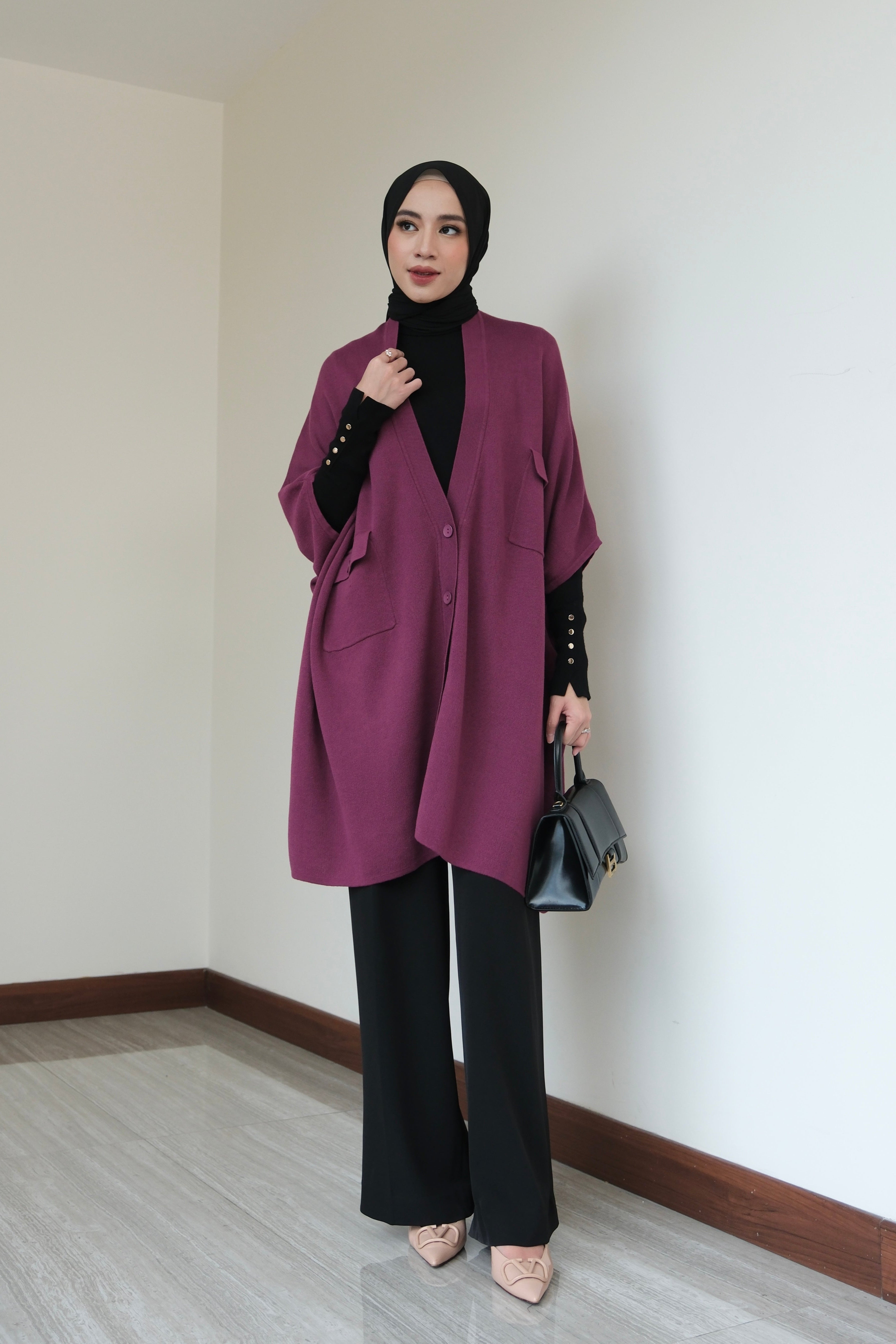 Ponco Cardy - Magenta - Outer Knit Wanita Oversized