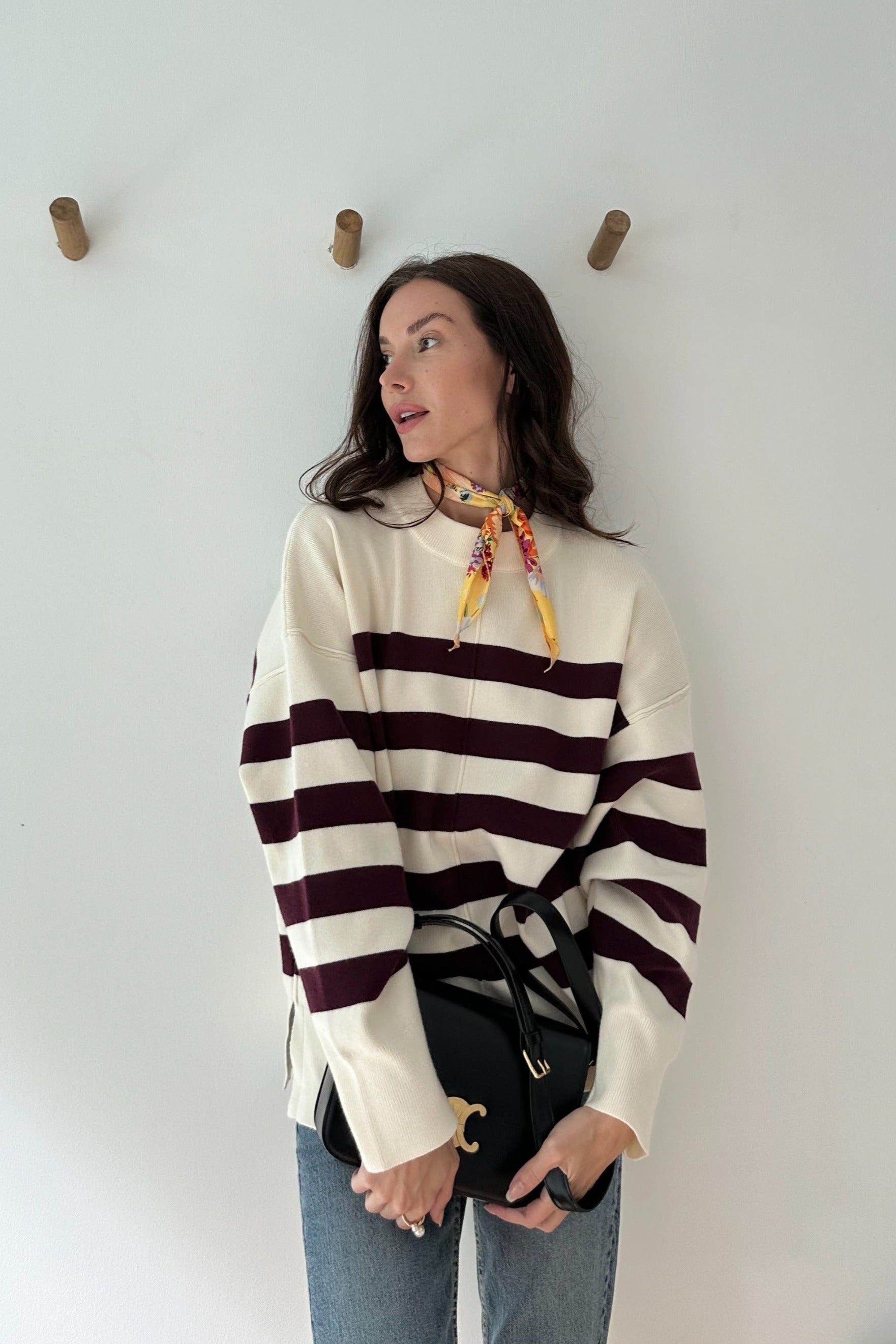 [Defect] - Diora Sweater - Sweater Knit Tebal Wanita Stripe