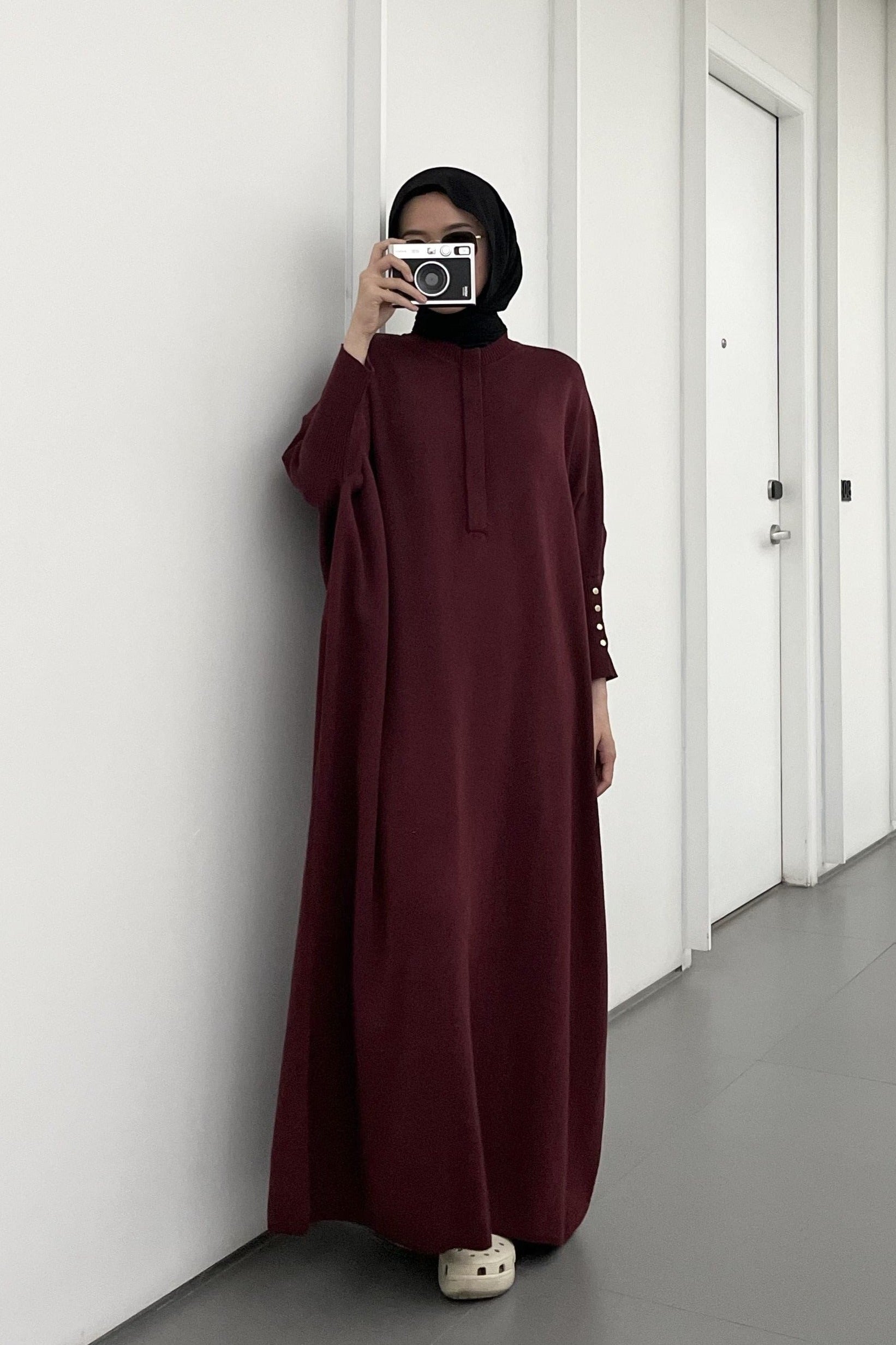 Busui Batwing Dress - Maroon - Dress Bahan Knit Busui - DS0690470