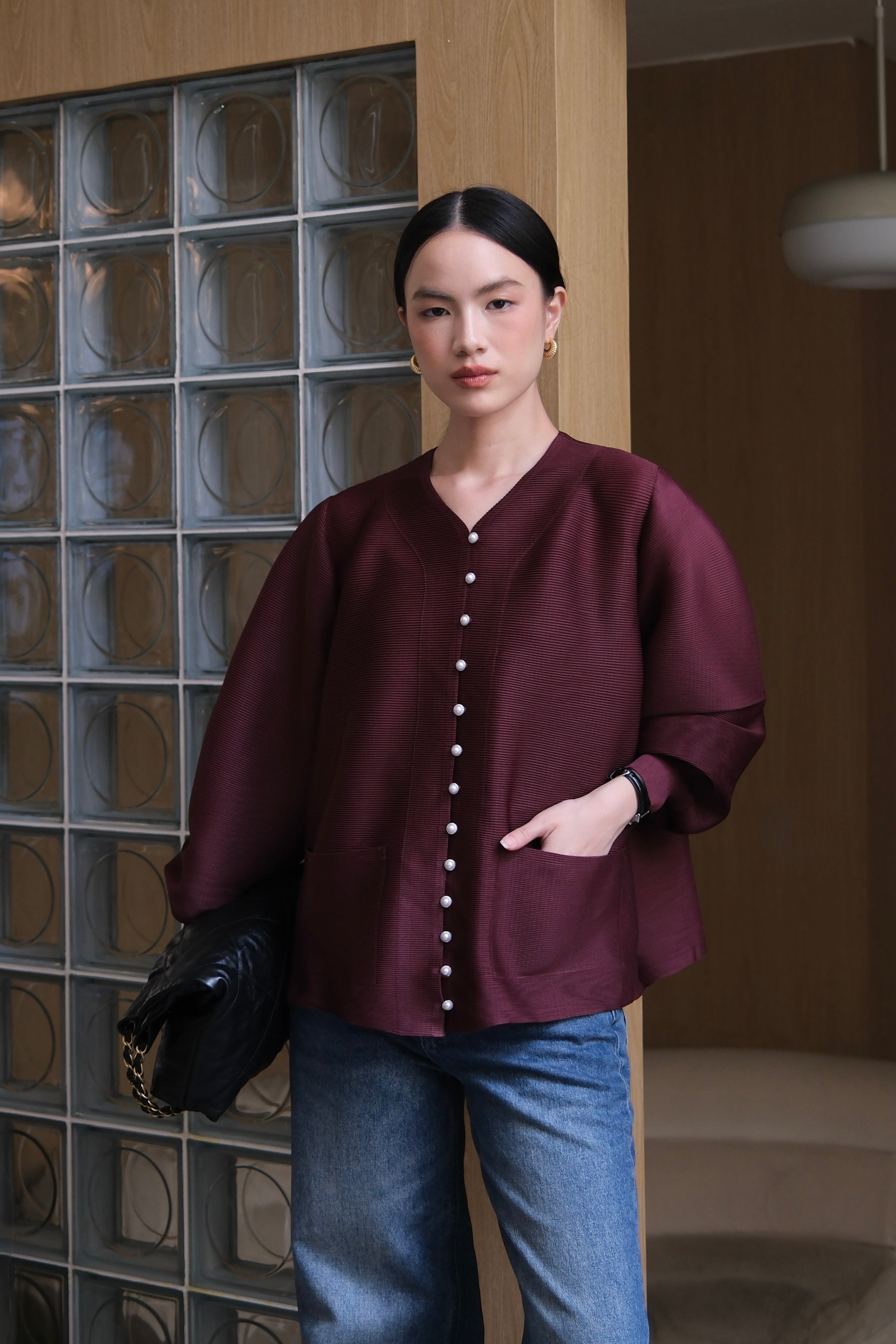 Pocket Pleats Blouse - Atasan Wanita Polos Bahan Pleats