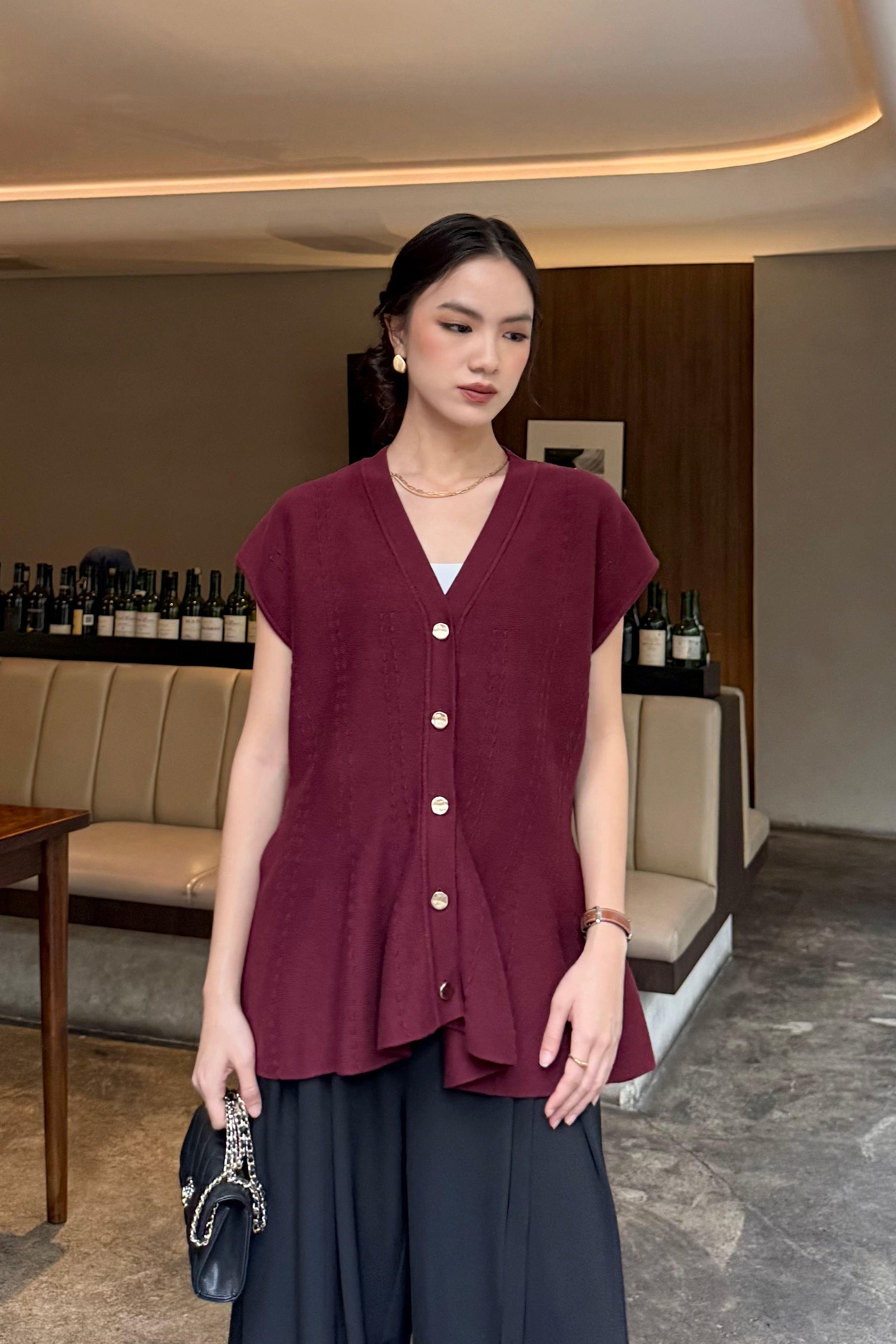 Cheer Vest - Rompi Rajut Wanita Bahan Knit Lengan Putung