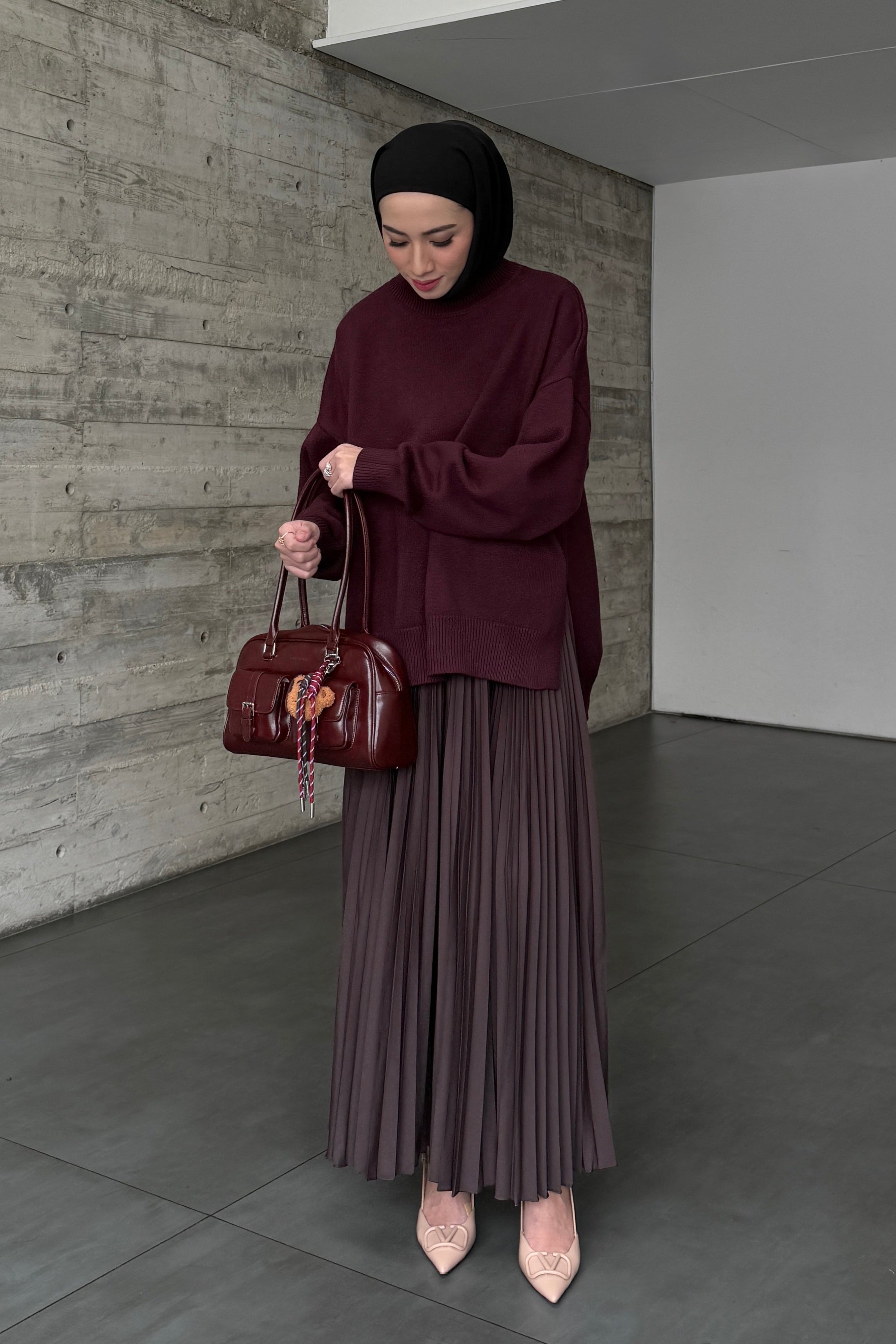 Esmee Sweater - Maroon - Sweater Atasan Knitwear Wanita