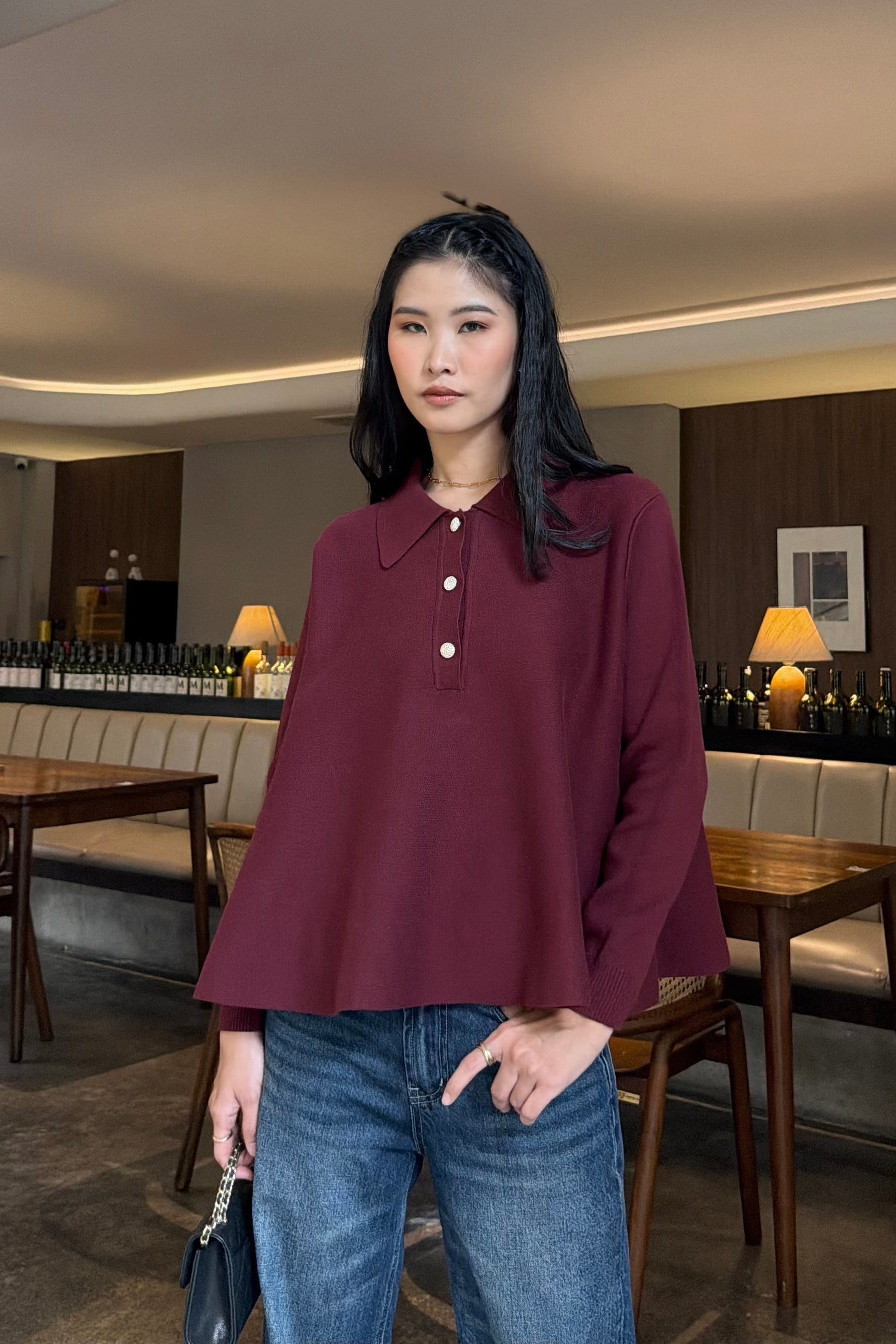 Polo Crop Sweater - Knit Pullover Wanita Preppy Style & Old Money Aesthetic