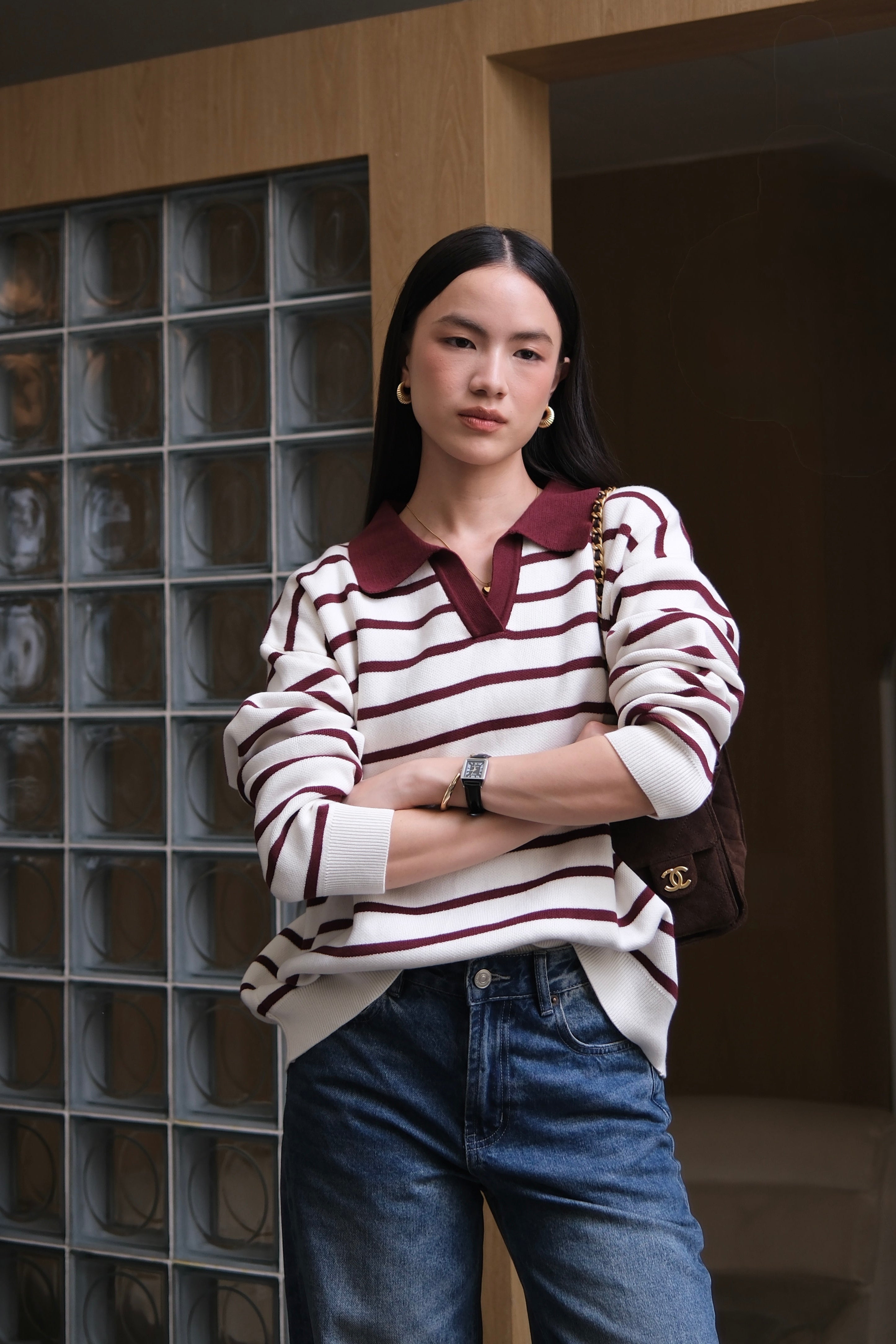 Riviera Polo Sweater - Sweater Rajut Kerah Polo Gaya Coastal Chic Premium