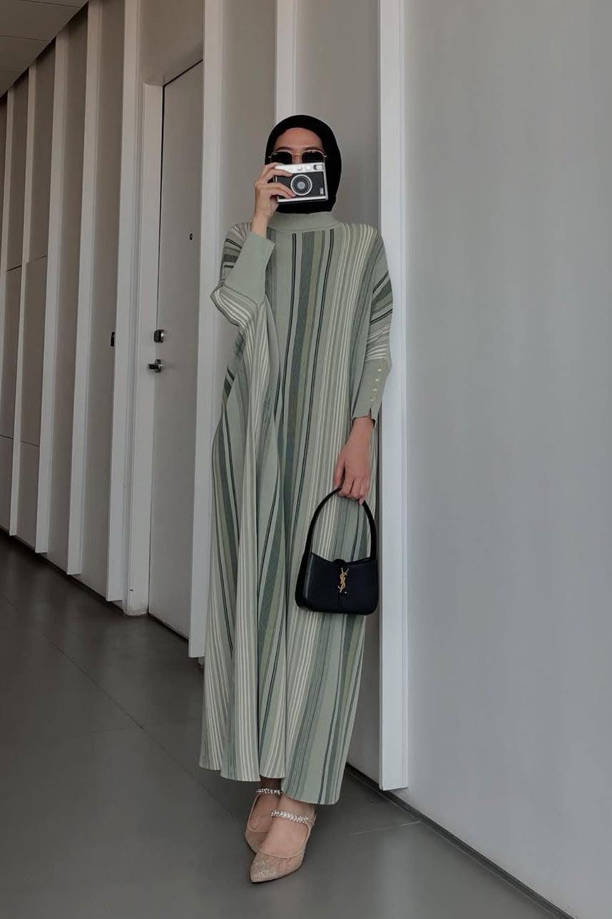 Batwing Stripe Dress - Dress Batwing Bahan Cotton Knit
