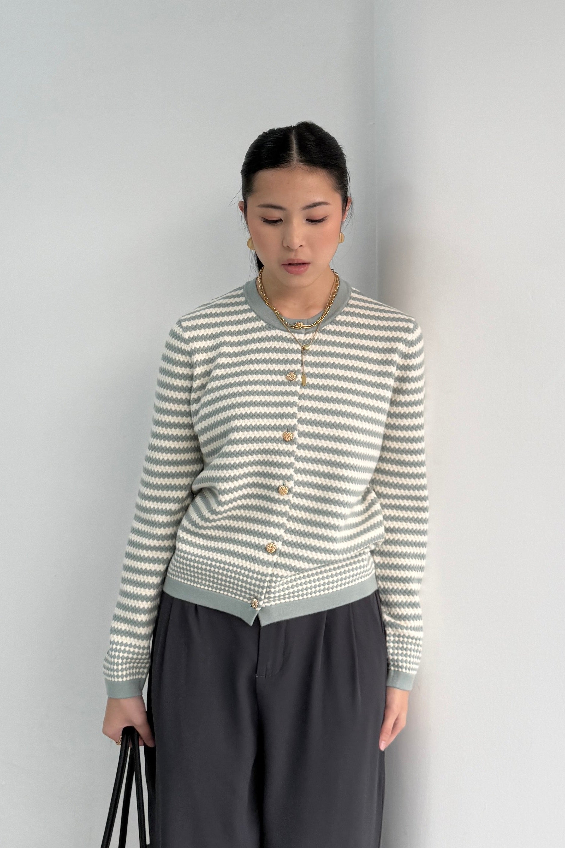Boony Cardy - Cardigan Wanita Bahan Knit Premium Motif Garis
