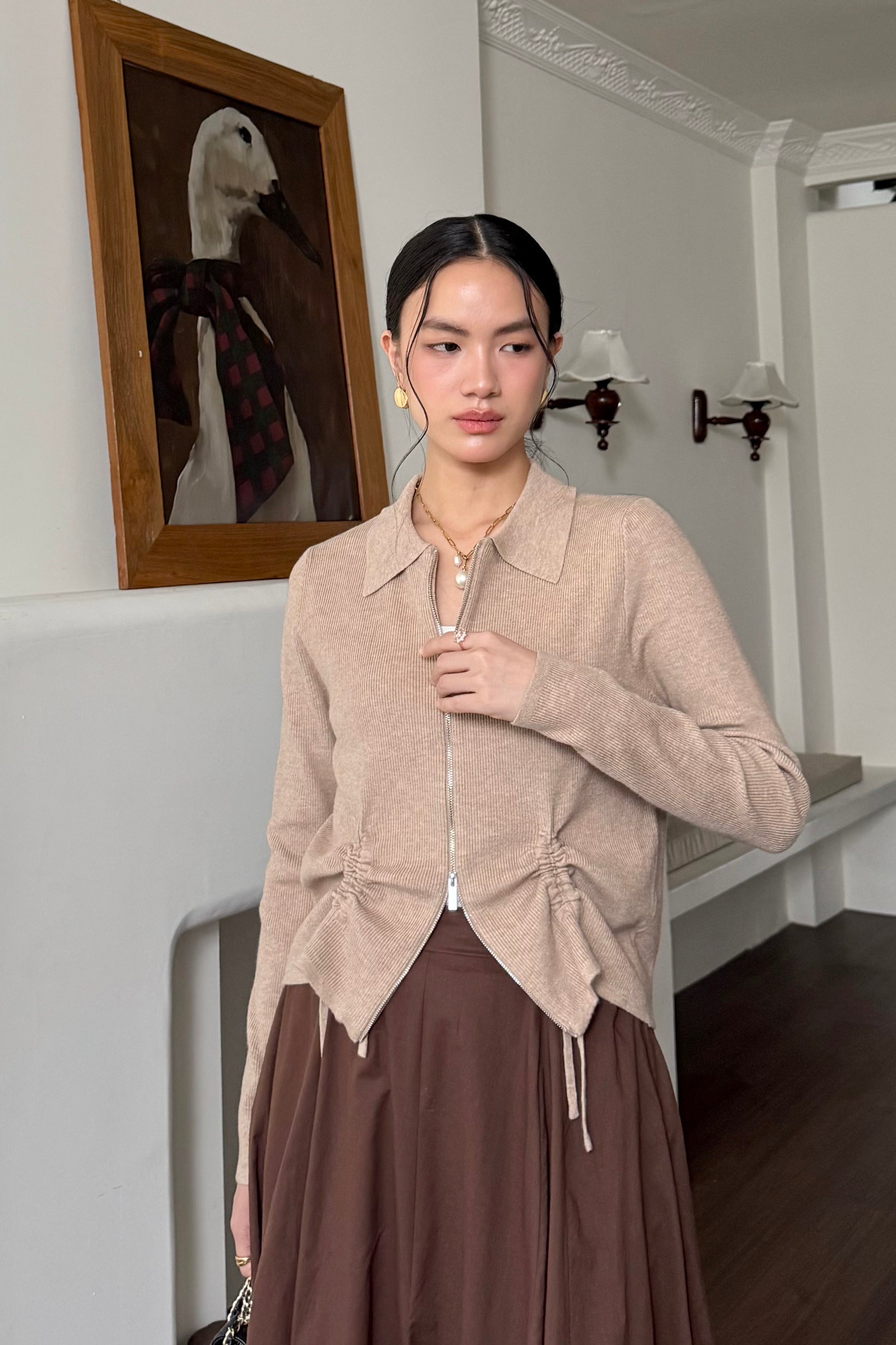 Looren Cardy - Cardigan Wanita Berkerah Stylish Bahan Knit