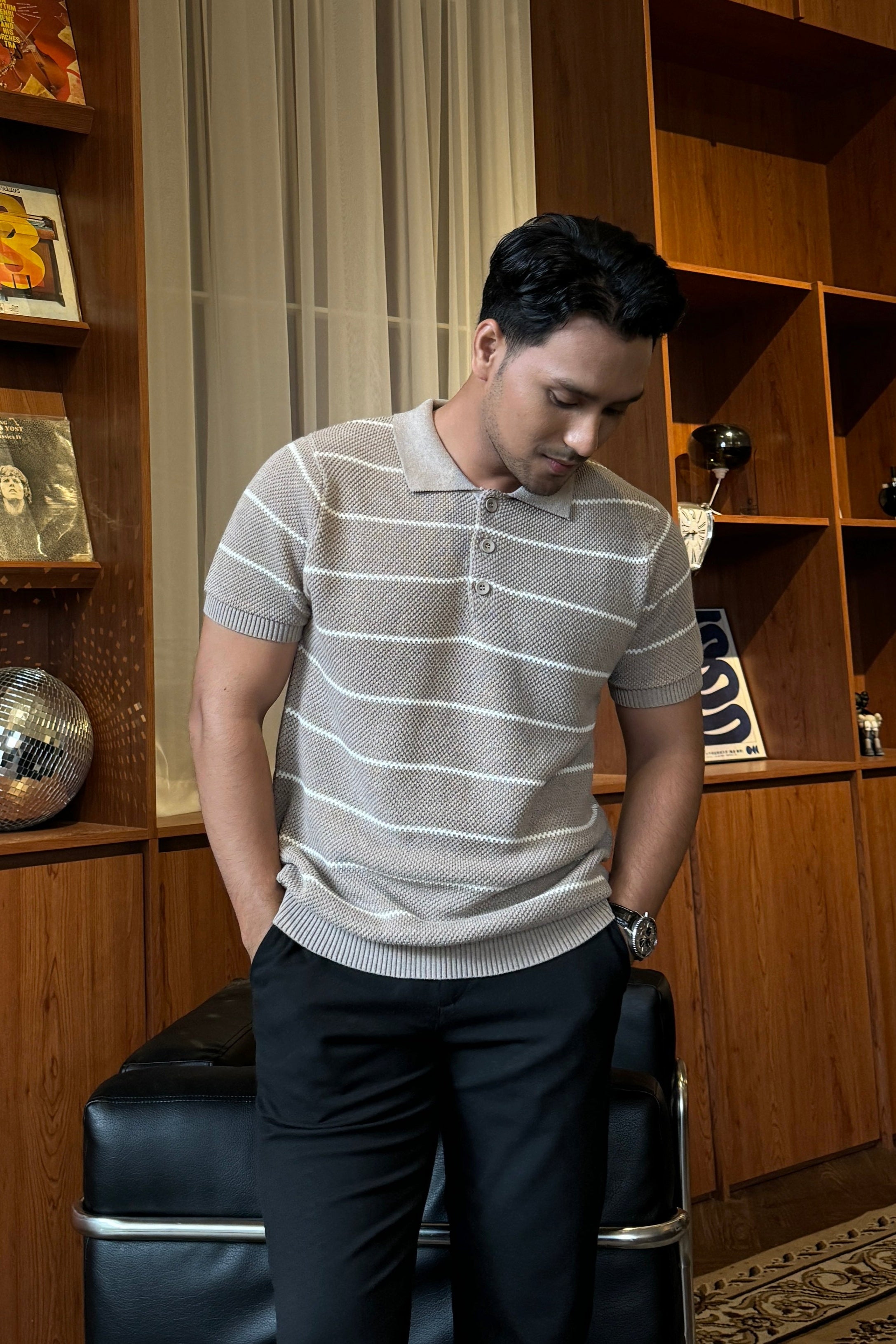 Polo Stripe Knit - Atasan Knit Pria Stripe