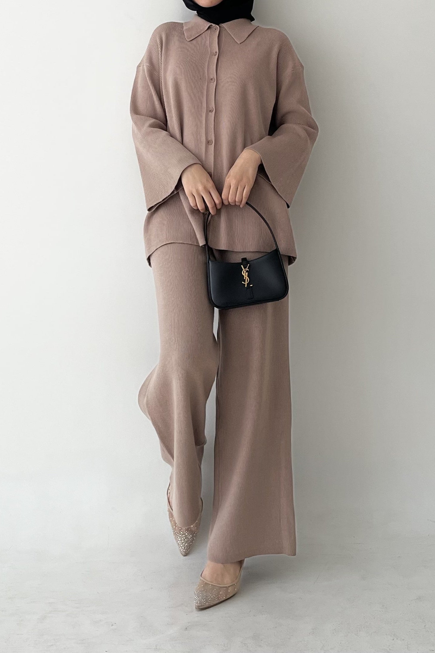 Gani Set - Mocca - Setelan Atasan Bawahan Wanita Oversized Bahan Soft Knit