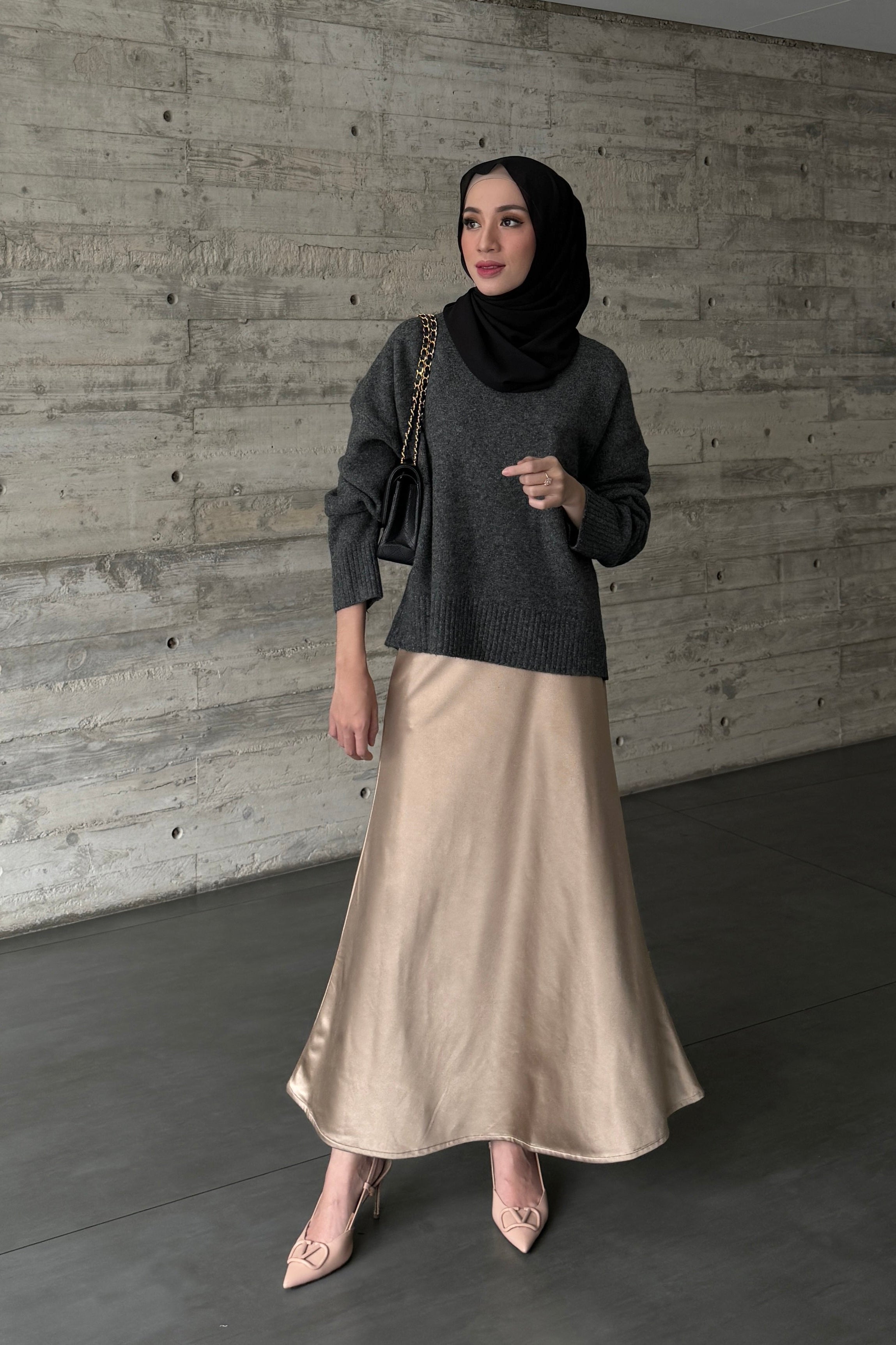 Vaia Skirt - Mocca - Rok Wanita Panjang Shimmer