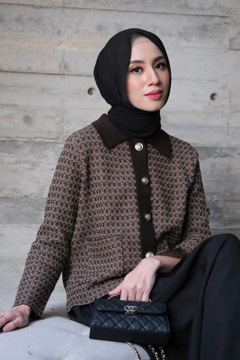 Joeli Sweater - Mocca - Atasan Waffle Berkerah Bahan Knit