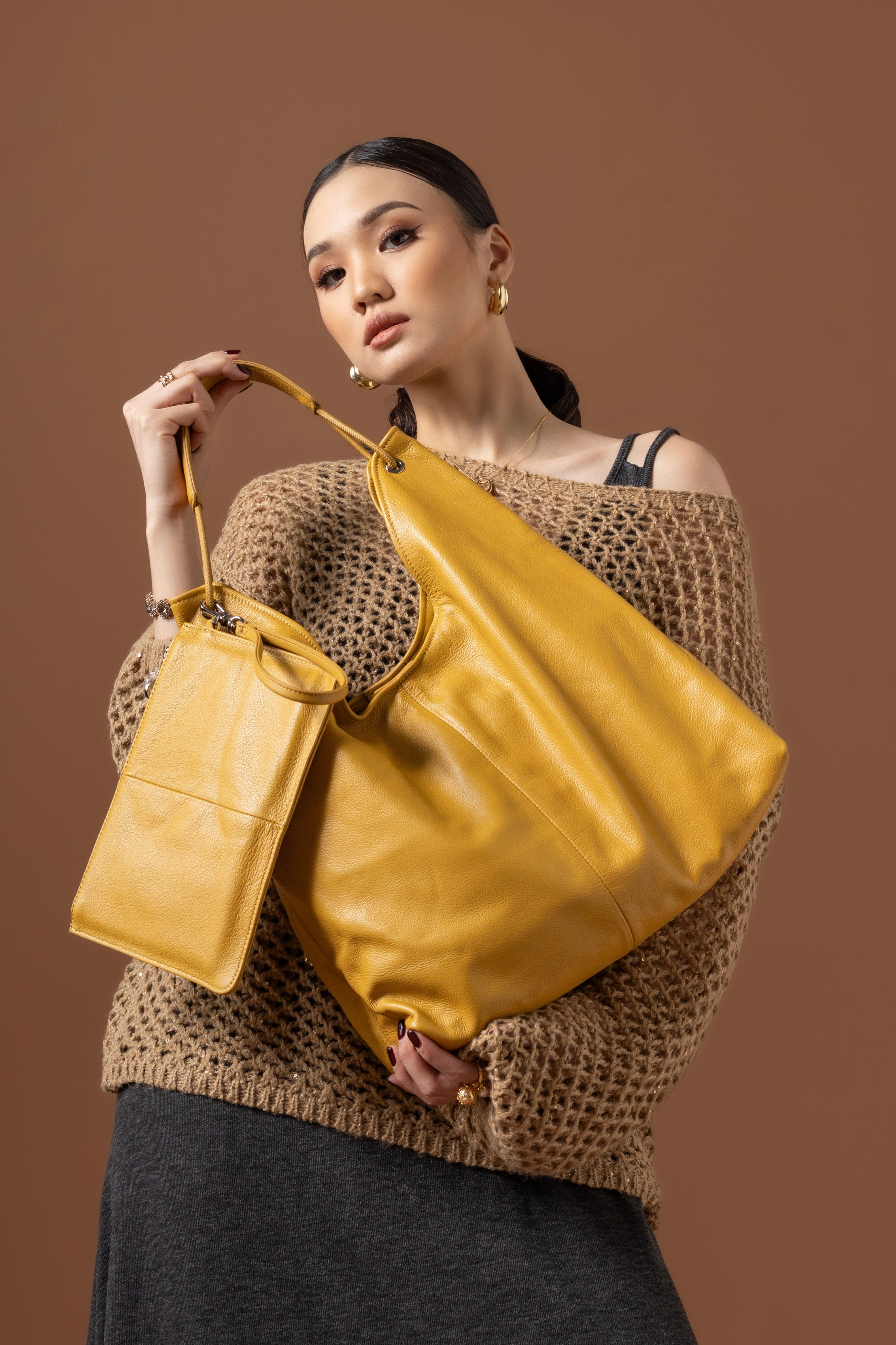 Enji Bag - Mustard - Tas Bahu Wanita Bahan Grain Leather - AC3730590