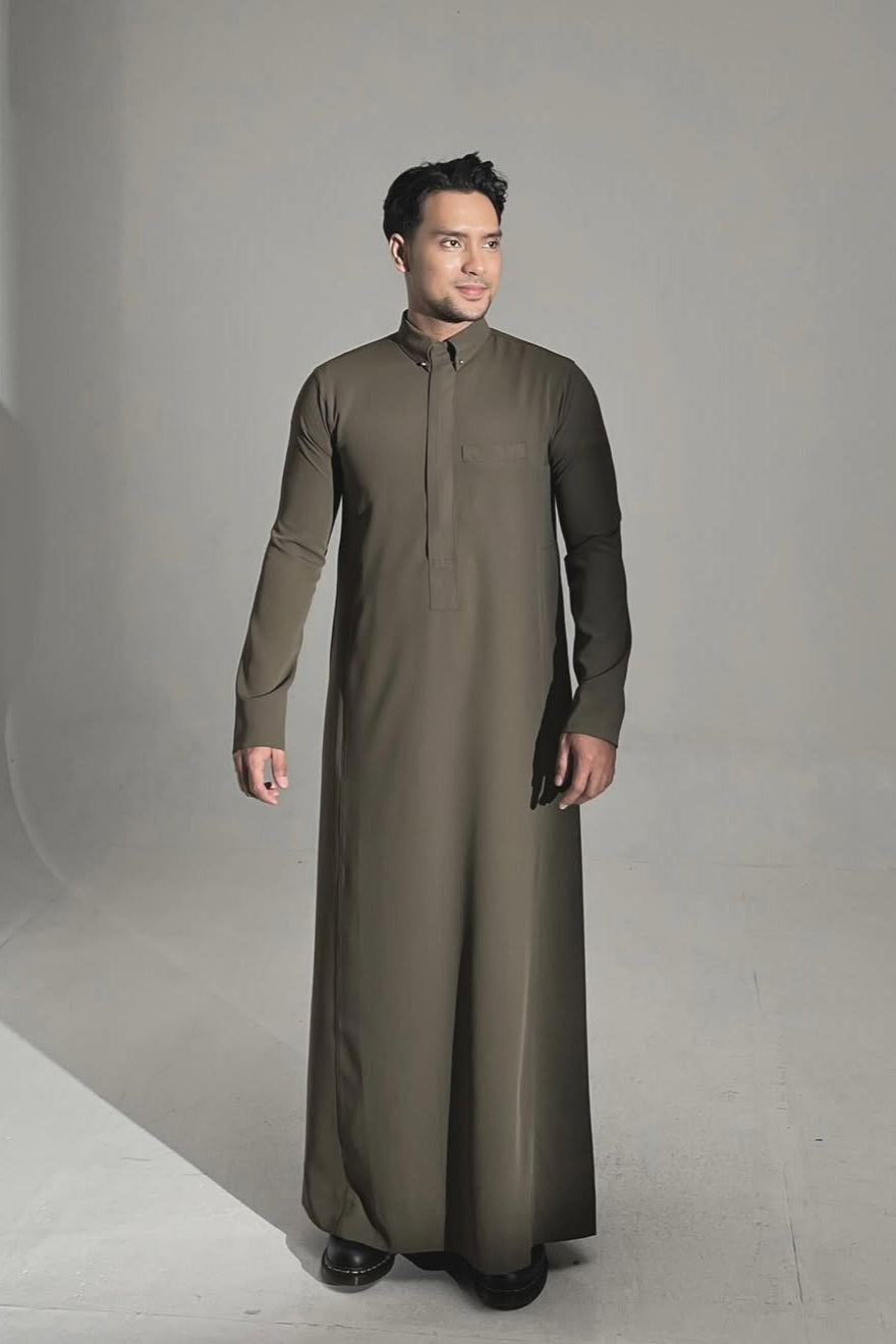 Thalib Thobe - Natural - Gamis Pria Kerah Lengan Panjang
