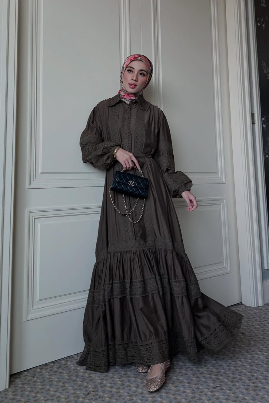 Calila Dress - Natural - Dress Wanita Detail Renda Memukau