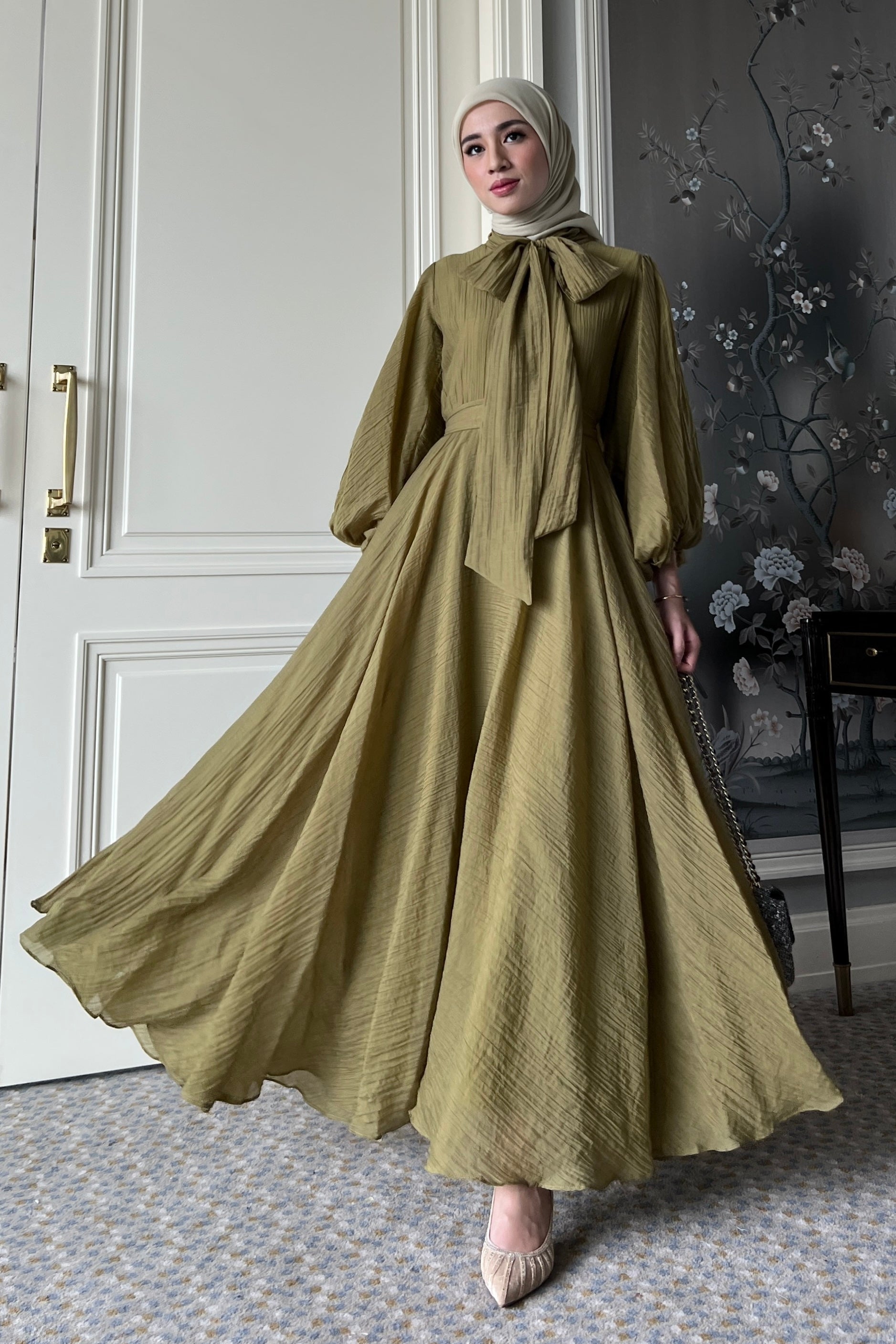 Aesa Dress - Olive - Dress Flowly Aksen Pita