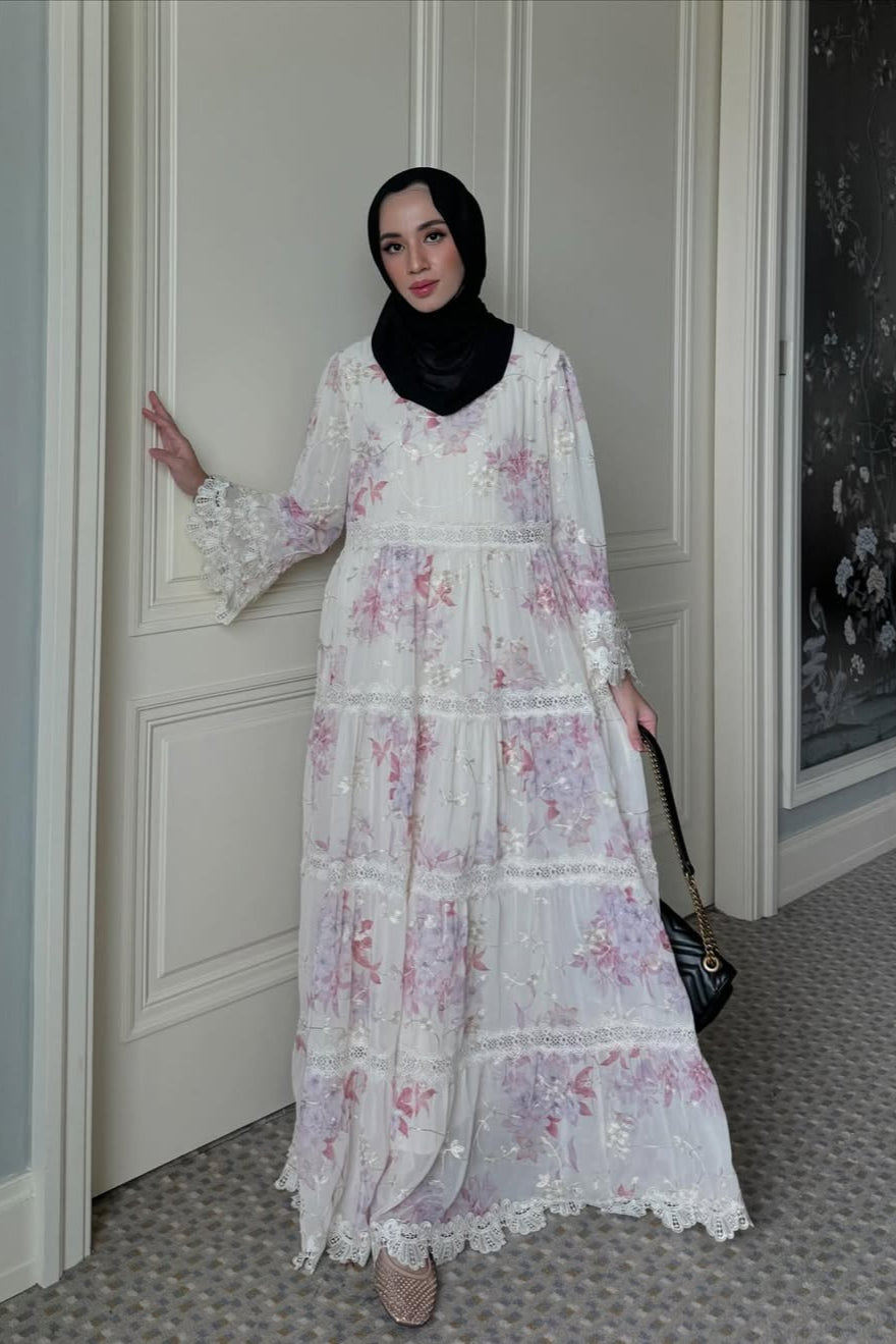 Jangmi Dress - Dress Motif Bunga Bahan Ceruti full Furing