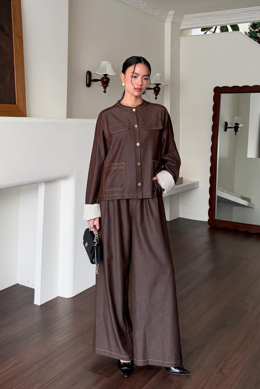 Pocket Denim Set - One Set Wanita Timeless Bahan Denim Import