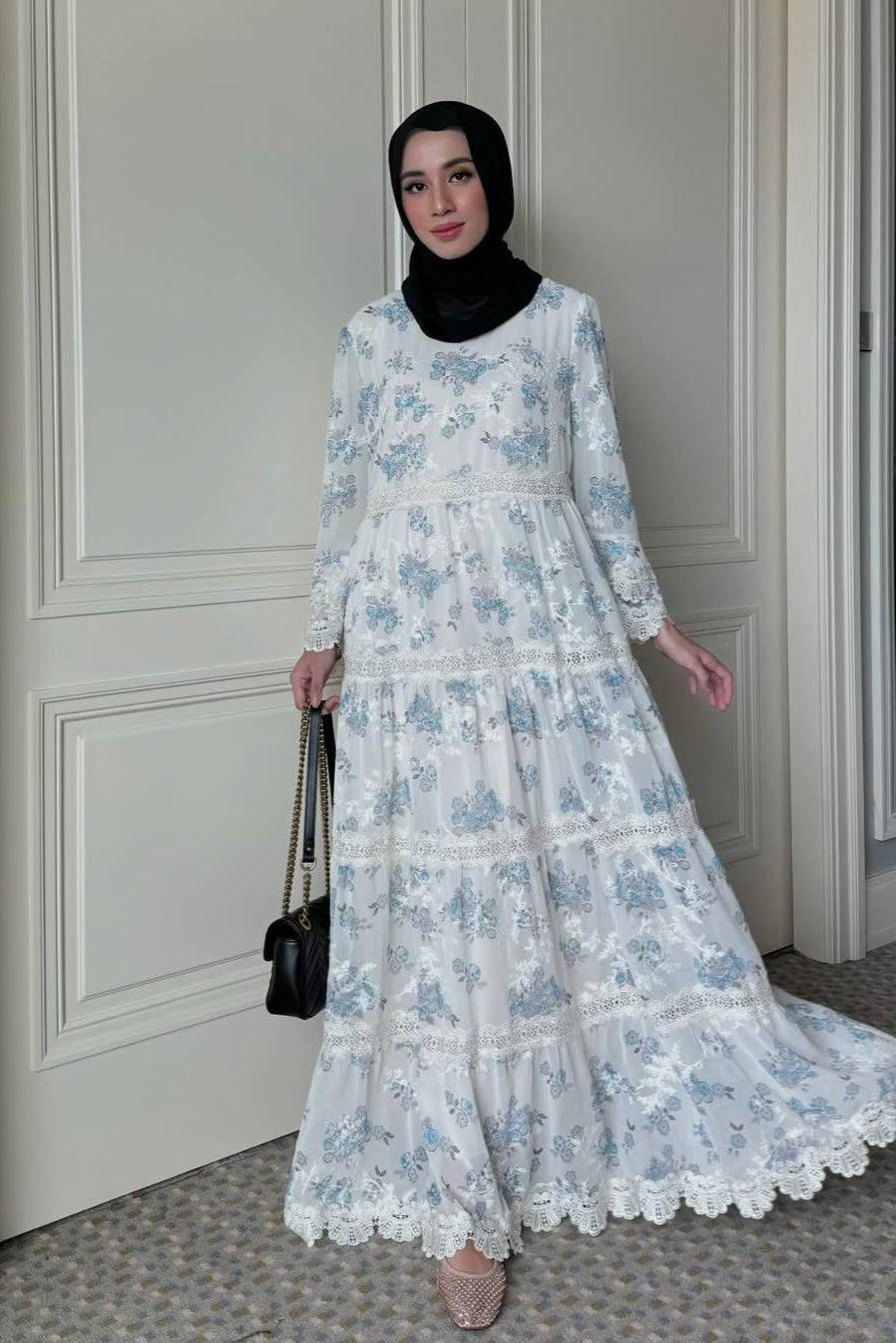 Jangmi Dress - Dress Motif Bunga Bahan Ceruti full Furing