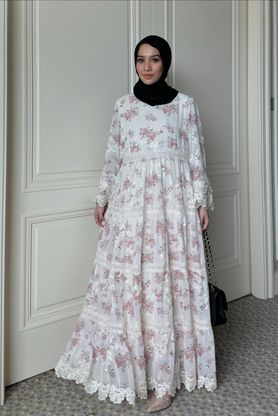 Jangmi Dress - Dress Motif Bunga Bahan Ceruti full Furing