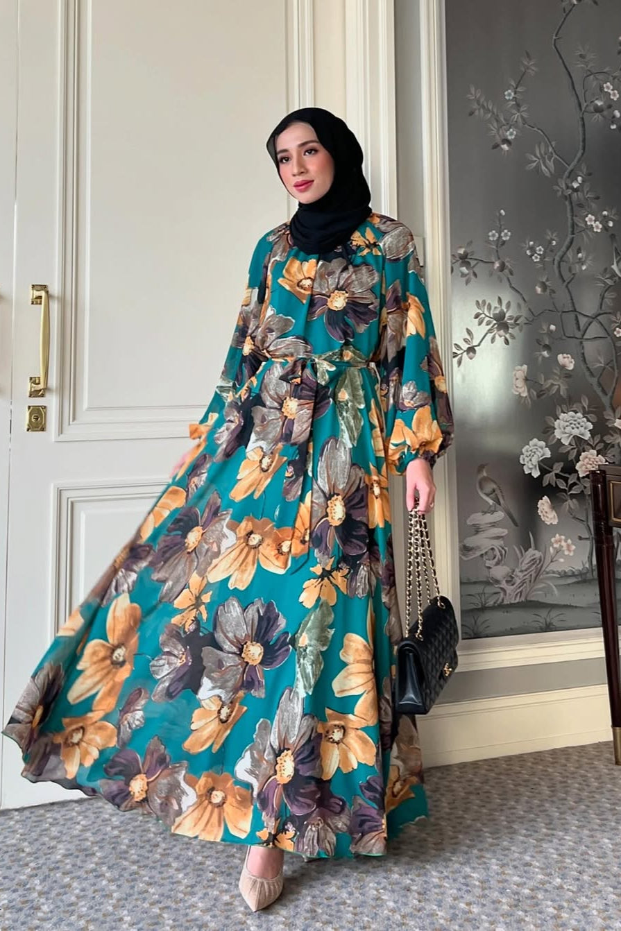 Scarlet Bloom Dress - Maxi Dress Flowly Motif Bunga