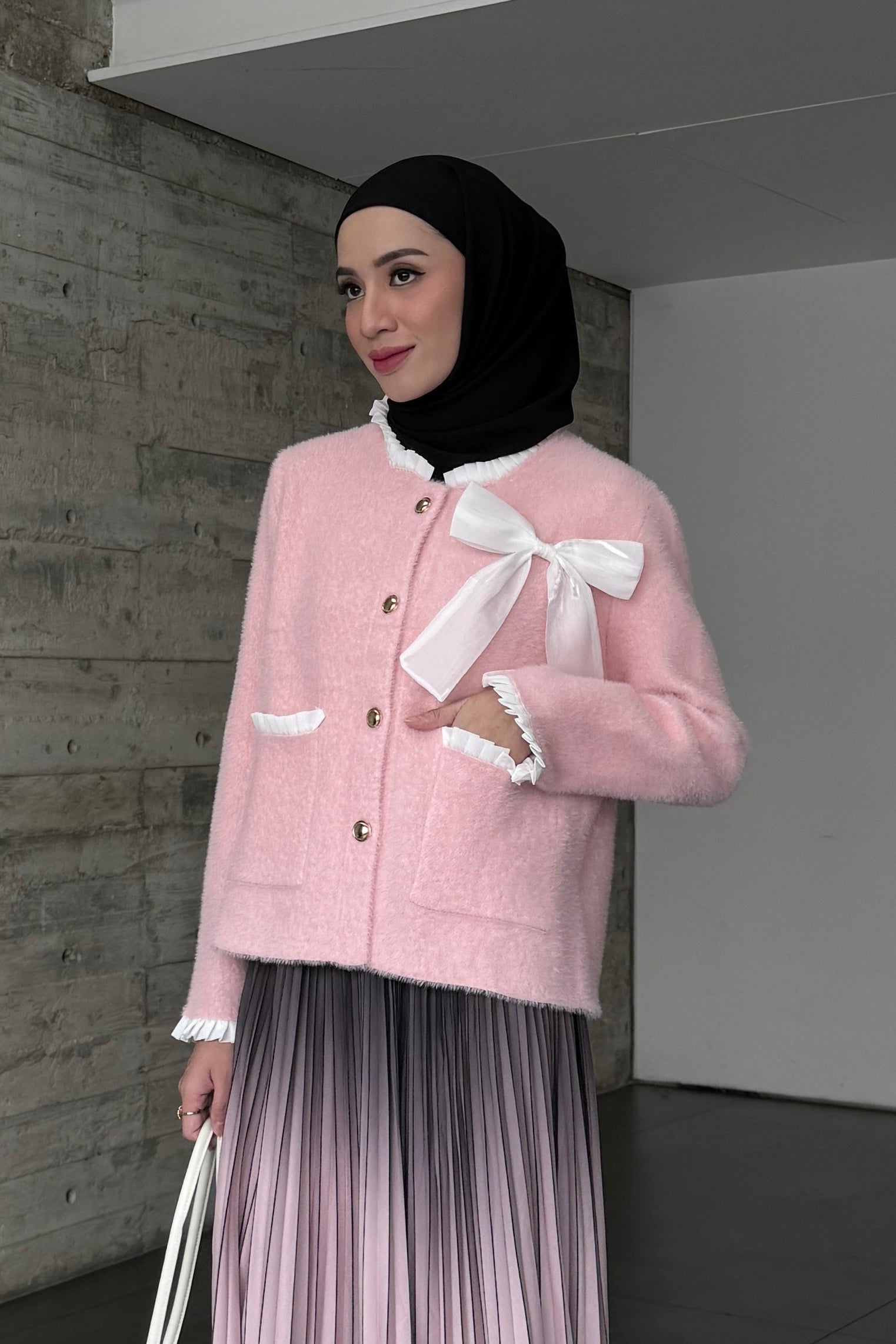 [DEFECT] - Love Cardy - Cardigan Knit Lembut Berkancing Wanita dengan Pita