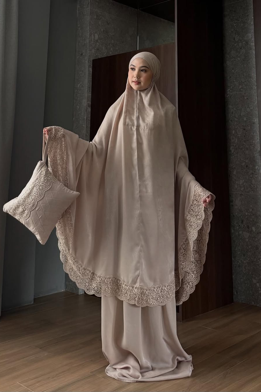 Qura Mukena - Mukena Wanita 2 in 1 Renda Cotton Bahan Santorini