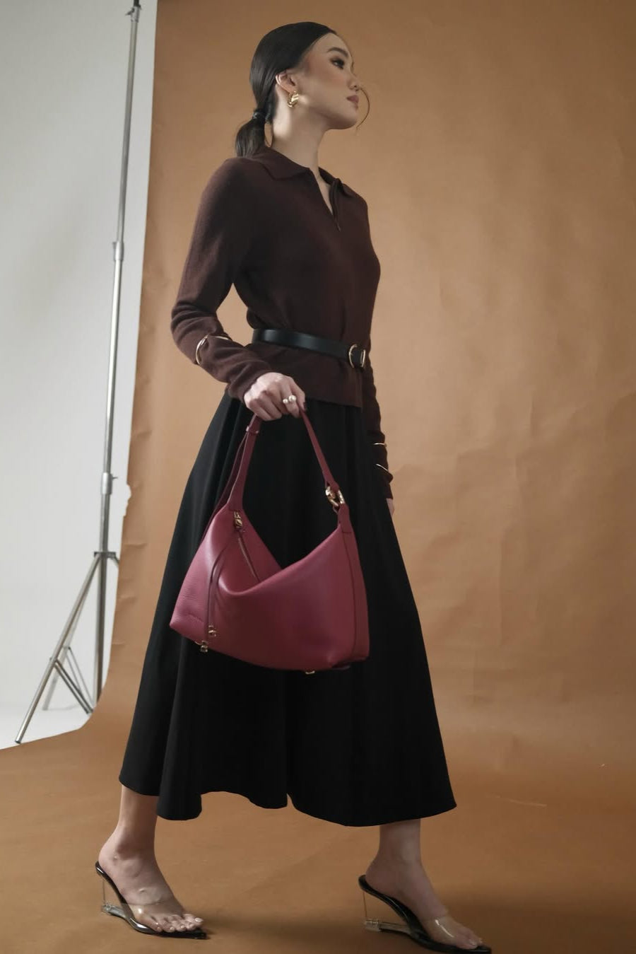 Casual Bag - Red - Tas Bahu Wanita Bahan Real Leather
